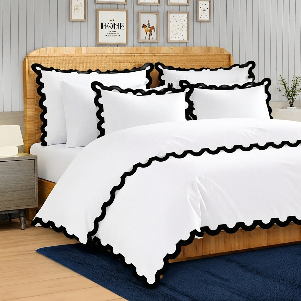 400TC U Shape Applique Embroidery Cotton Duvet Cover Set