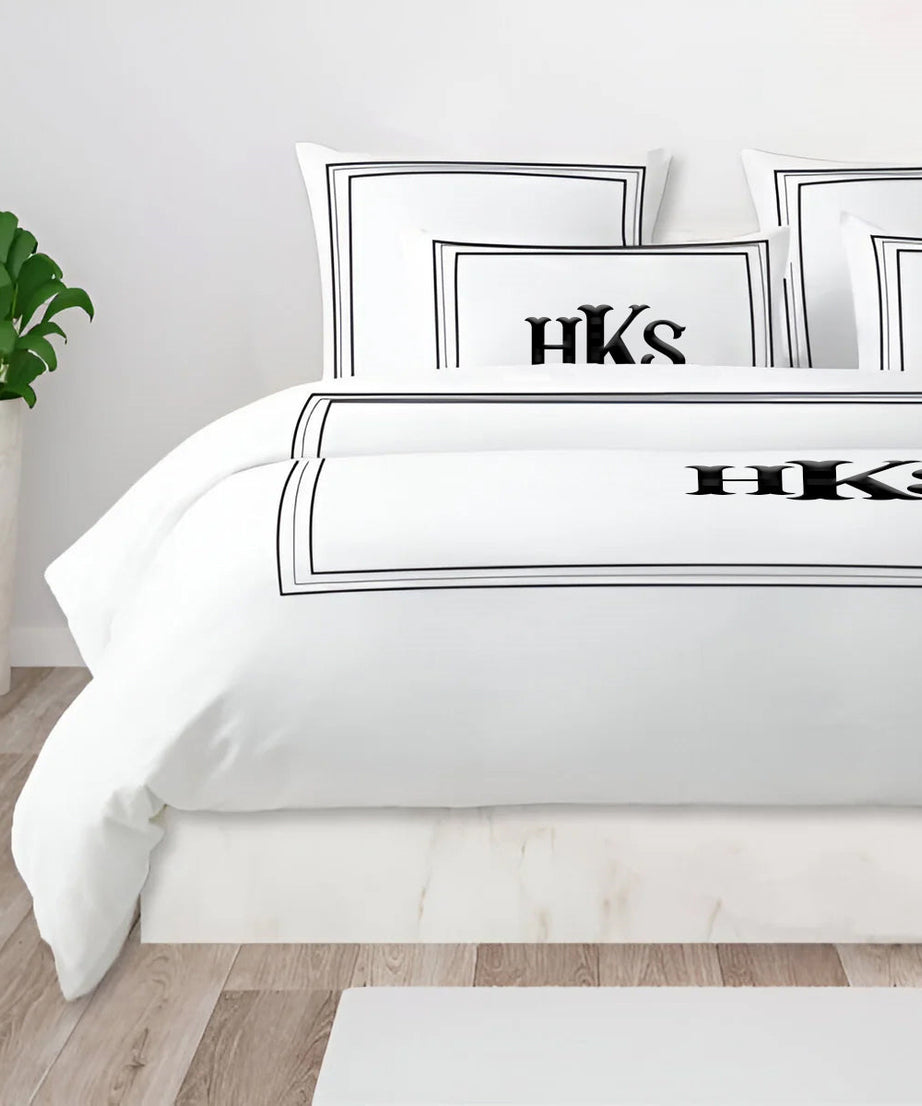Monogram 400TC Cotton Classic Embroidery Sateen Solid Duvet Cover Set