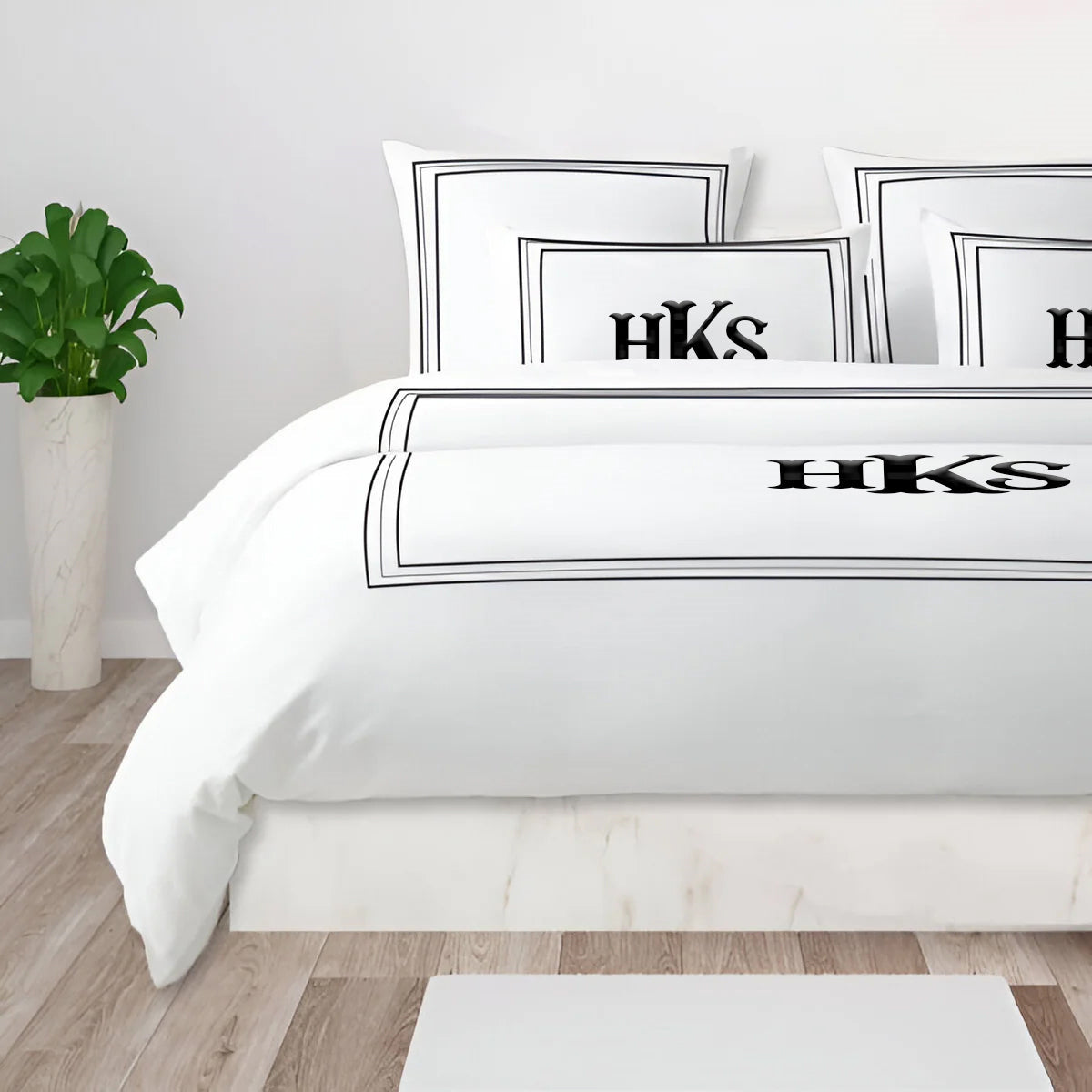 Monogram 400TC Cotton Classic Embroidery Sateen Solid Duvet Cover Set