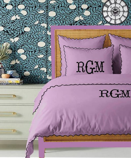Monogram Lilac 400TC Cotton Small Scallop Embroidery Duvet Cover Set