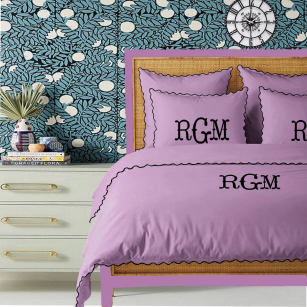 Monogram Lilac 400TC Cotton Small Scallop Embroidery Duvet Cover Set