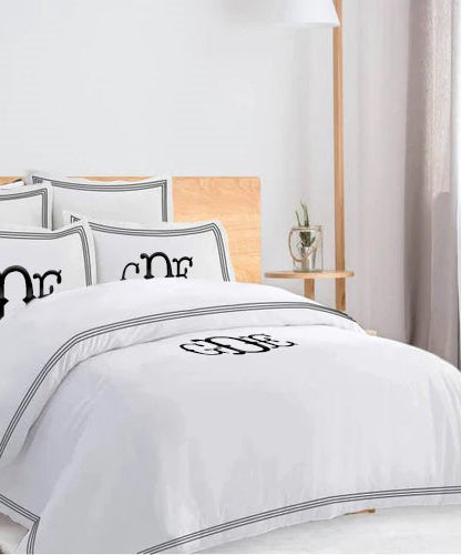 Monogam 400TC Cotton Triple Edge Embroidery Sateen Solid Duvet Cover Set