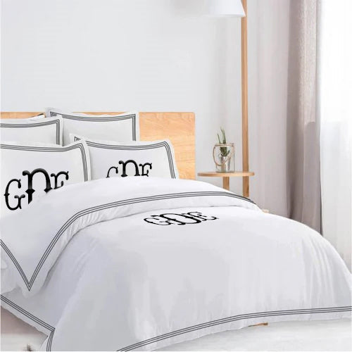 Monogam 400TC Cotton Triple Edge Embroidery Sateen Solid Duvet Cover Set