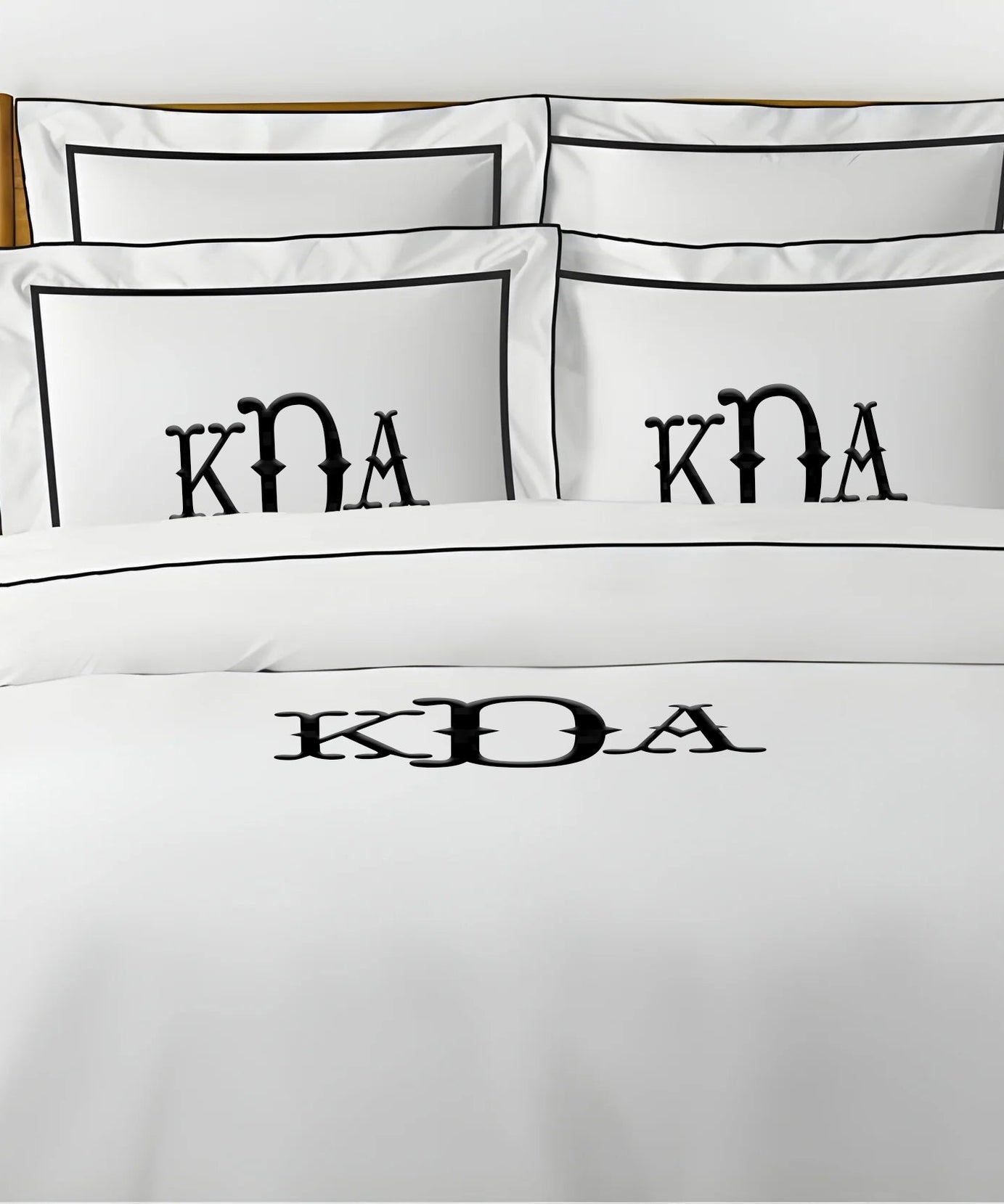 Monogram Embroidery & Border Cotton Sateen Solid Duvet Cover Set
