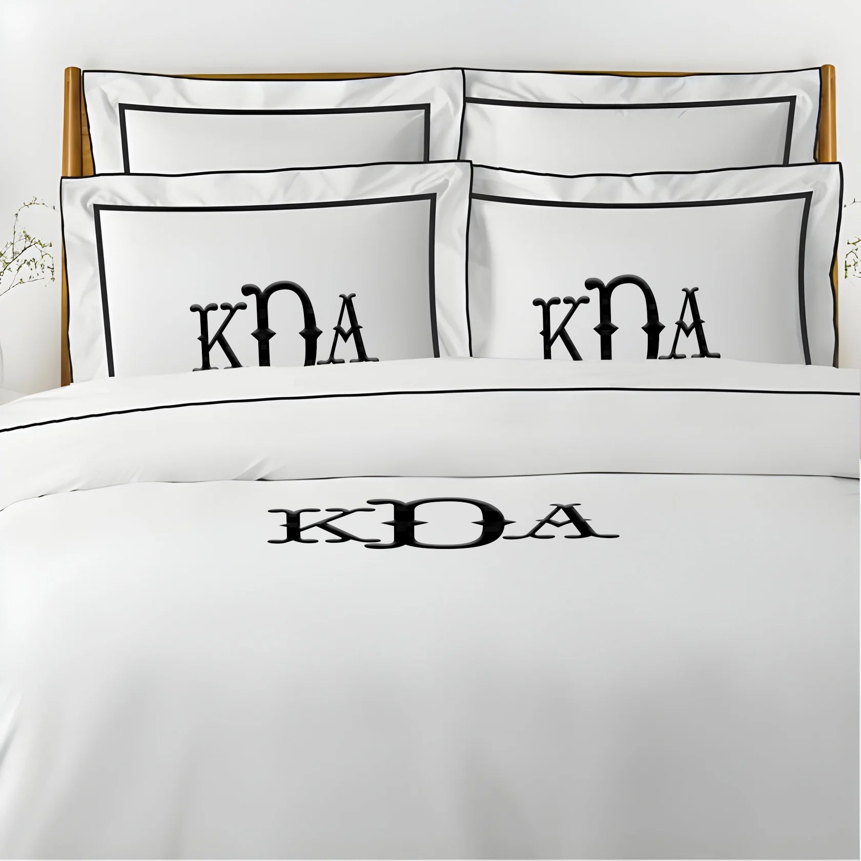 Monogram Embroidery & Border Cotton Sateen Solid Duvet Cover Set