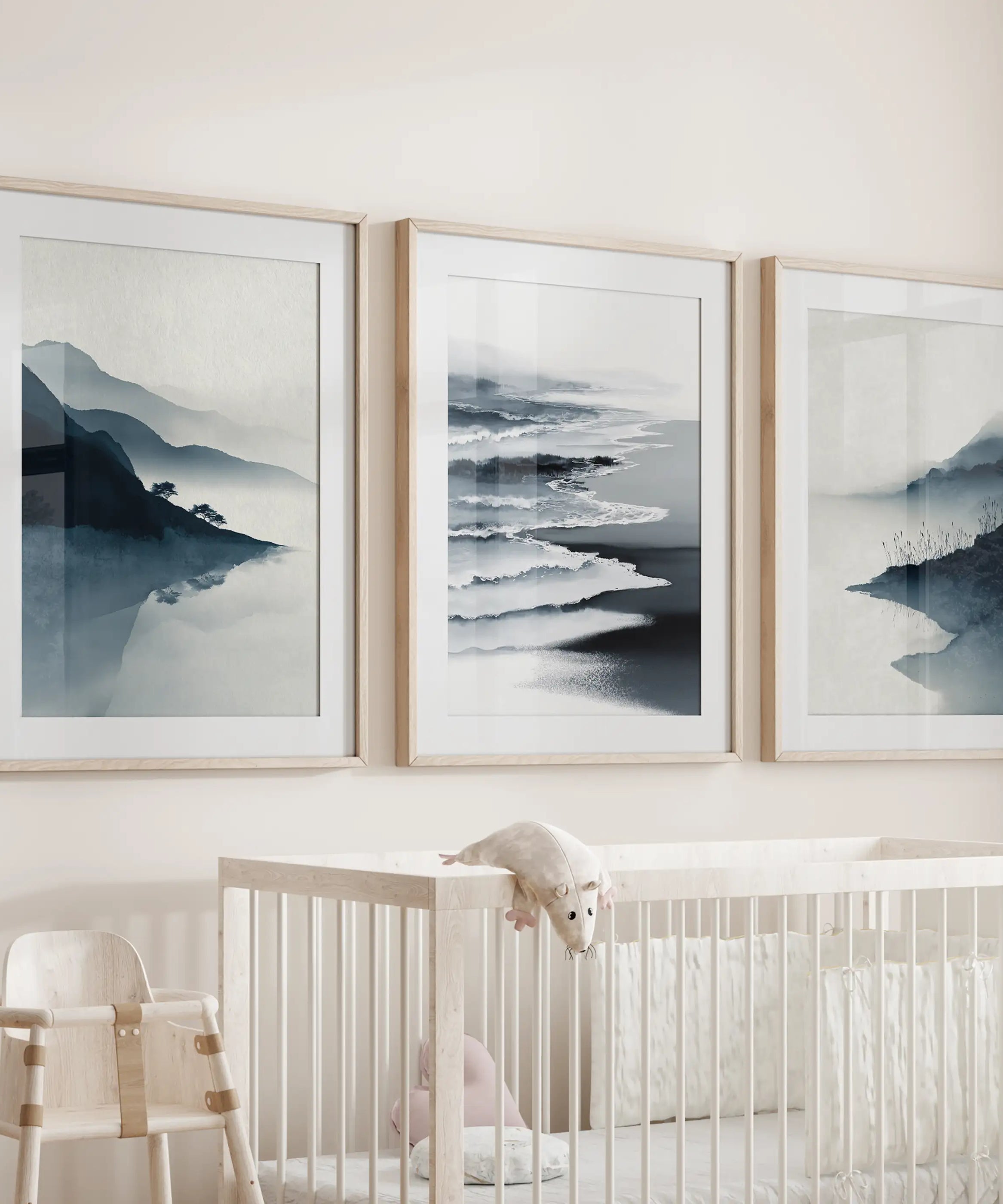 Minimalist Mountain Lake Set of 3. Modern Landscape Prints