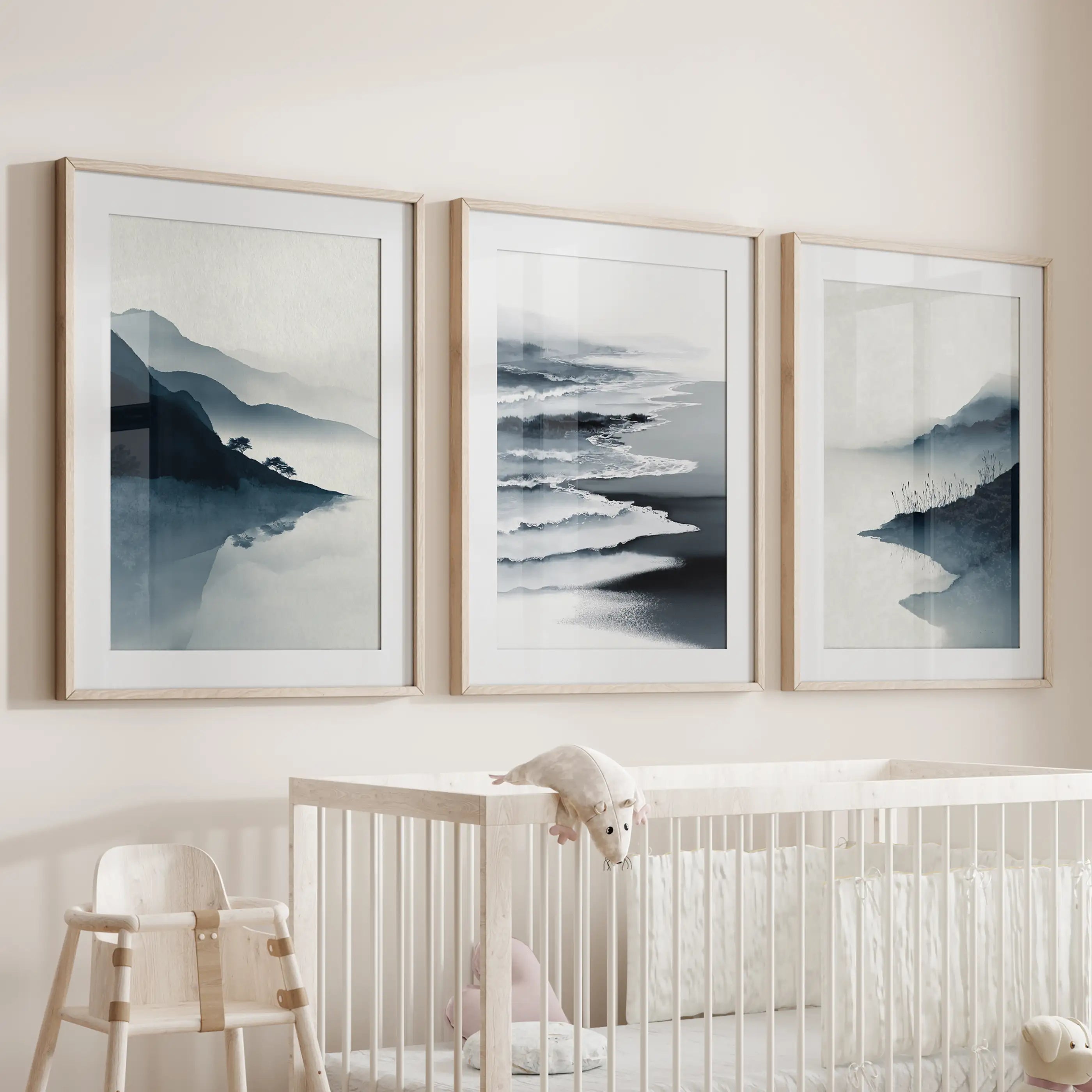 Minimalist Mountain Lake Set of 3. Modern Landscape Prints