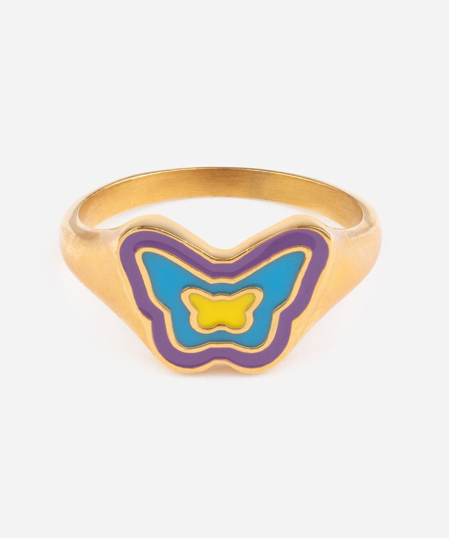Blue Enamel Butterfly Ring