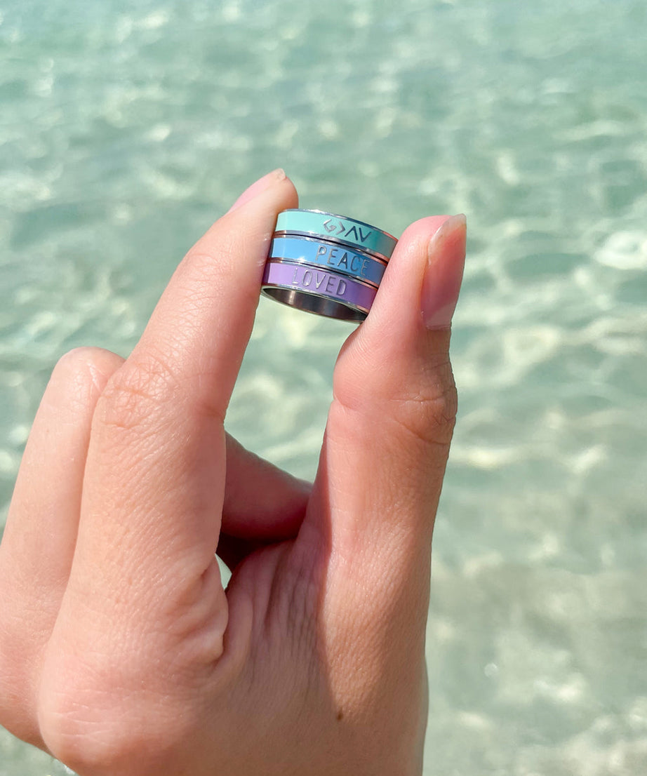Blue Enamel Peace Ring