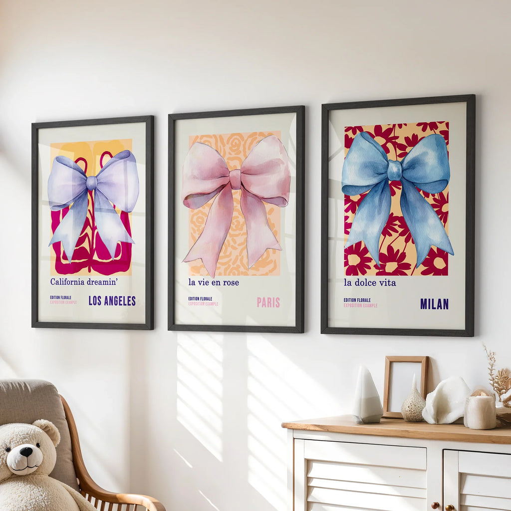 Girly Bow Wall Art Trio. Preppy Pastel Fashion Quotes Posters