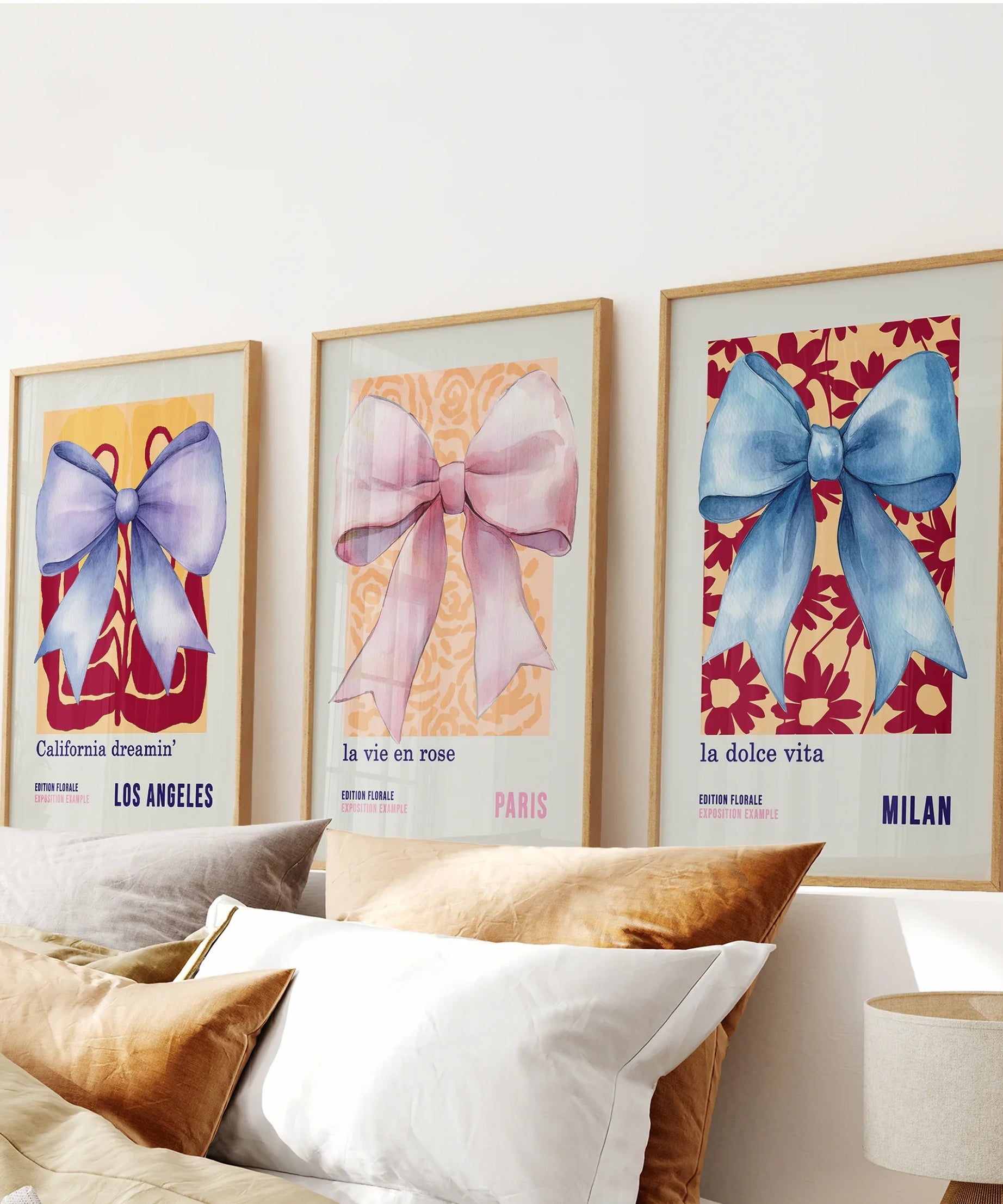 Girly Bow Wall Art Trio. Preppy Pastel Fashion Quotes Posters
