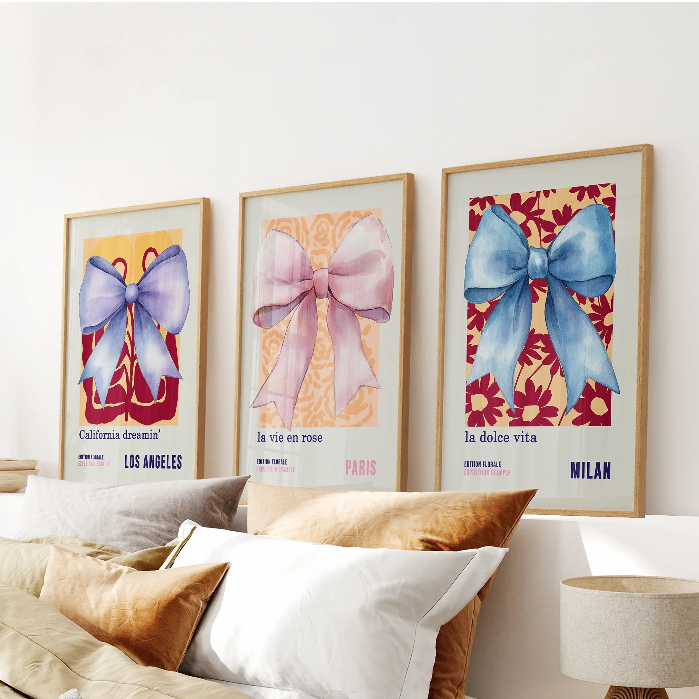 Girly Bow Wall Art Trio. Preppy Pastel Fashion Quotes Posters