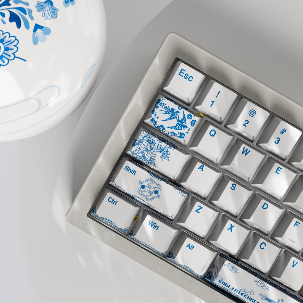 Blue Pottery Design Keycaps and Mechanical Keyboard
