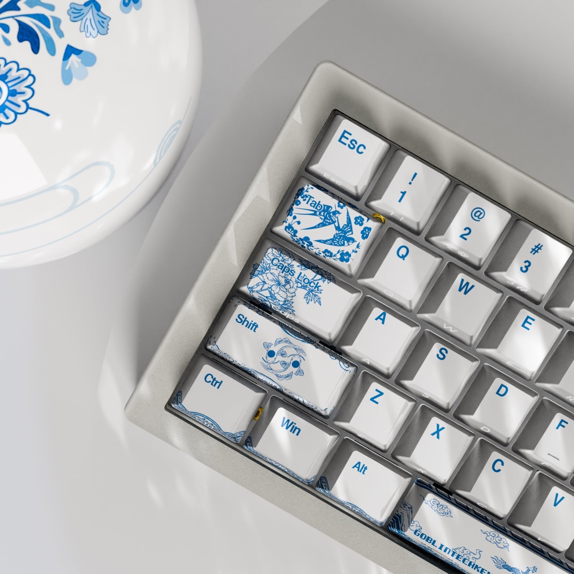 Blue Pottery Design Keycaps and Mechanical Keyboard