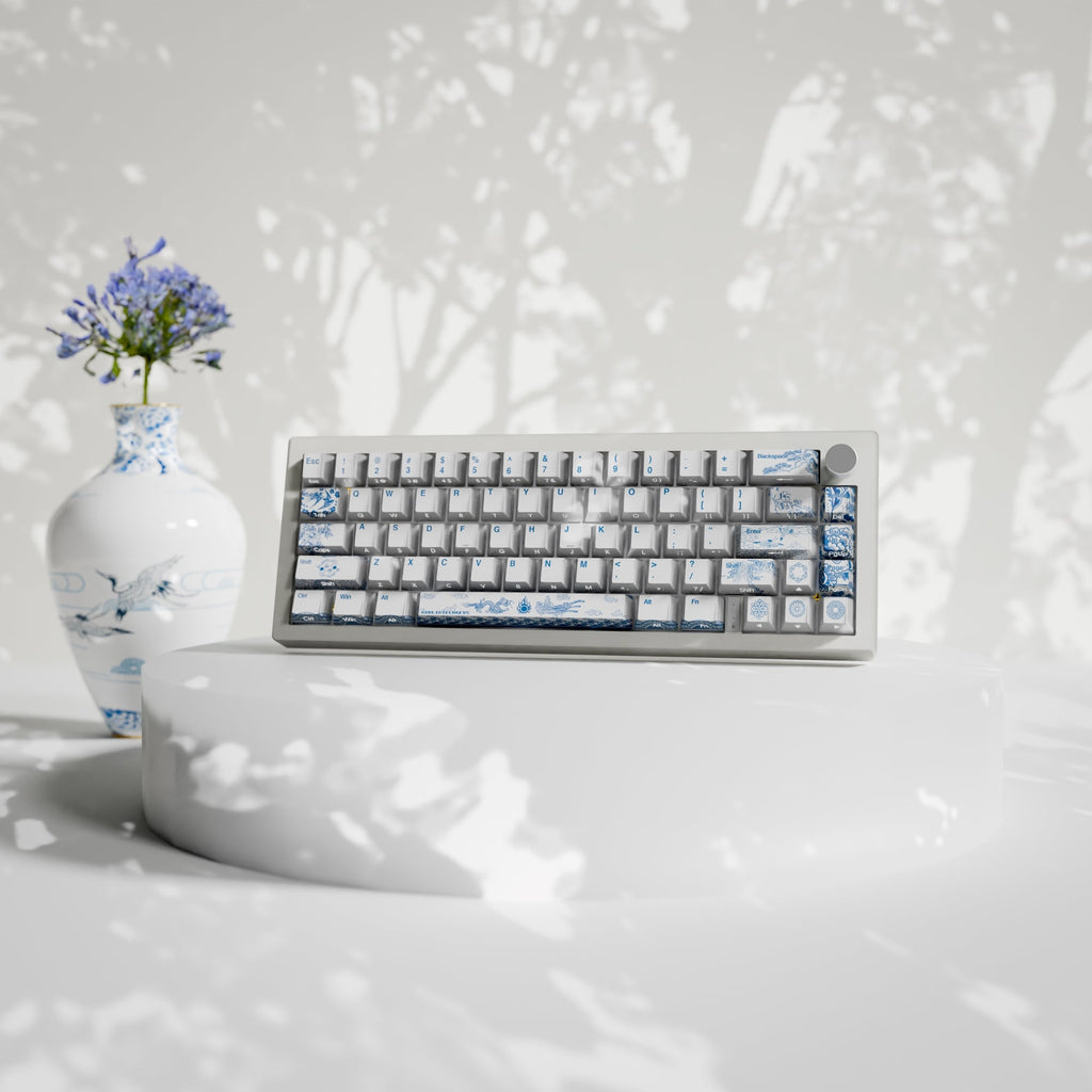 Blue Pottery Design Keycaps and Mechanical Keyboard