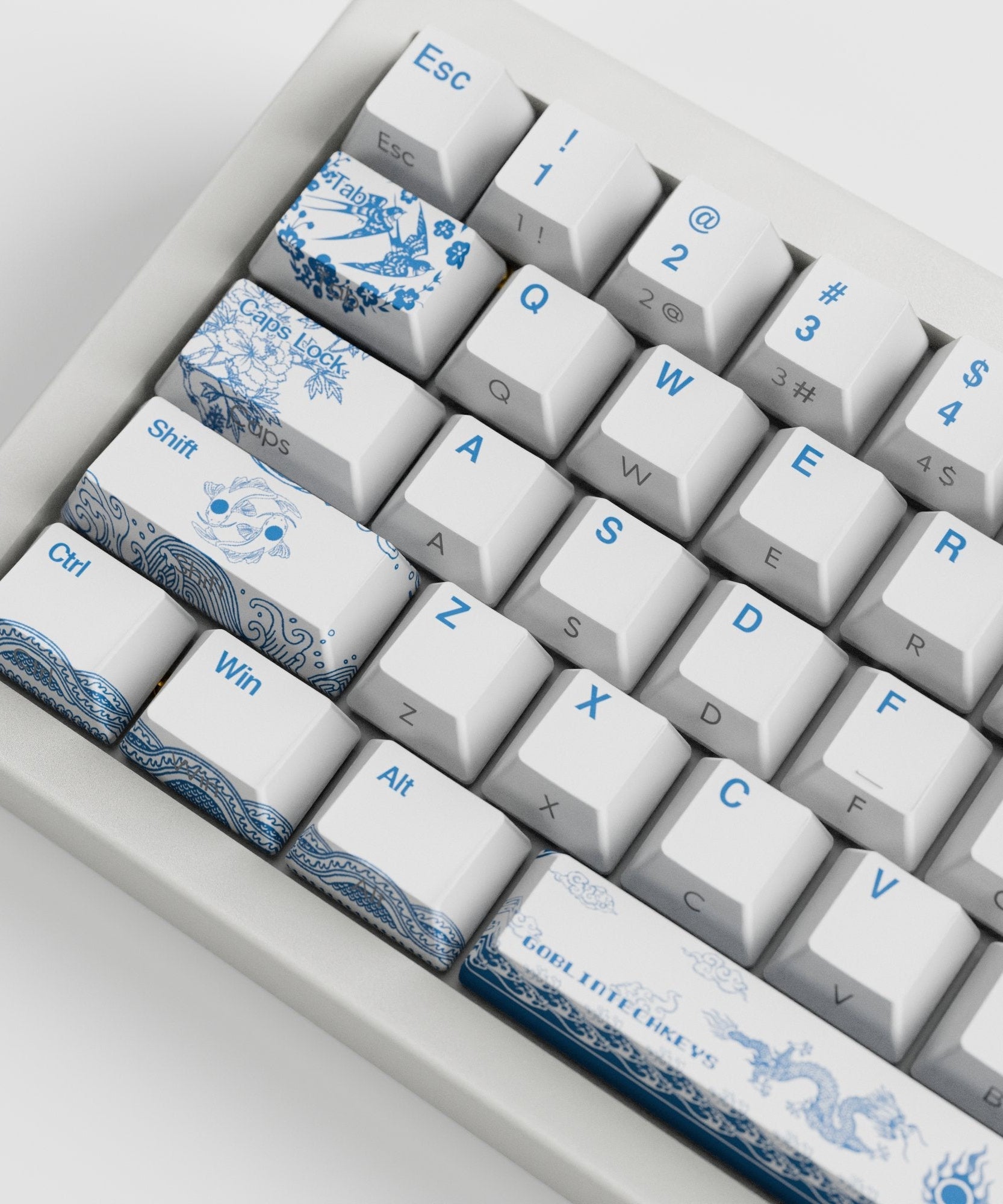 Blue Pottery Design Keycaps and Mechanical Keyboard