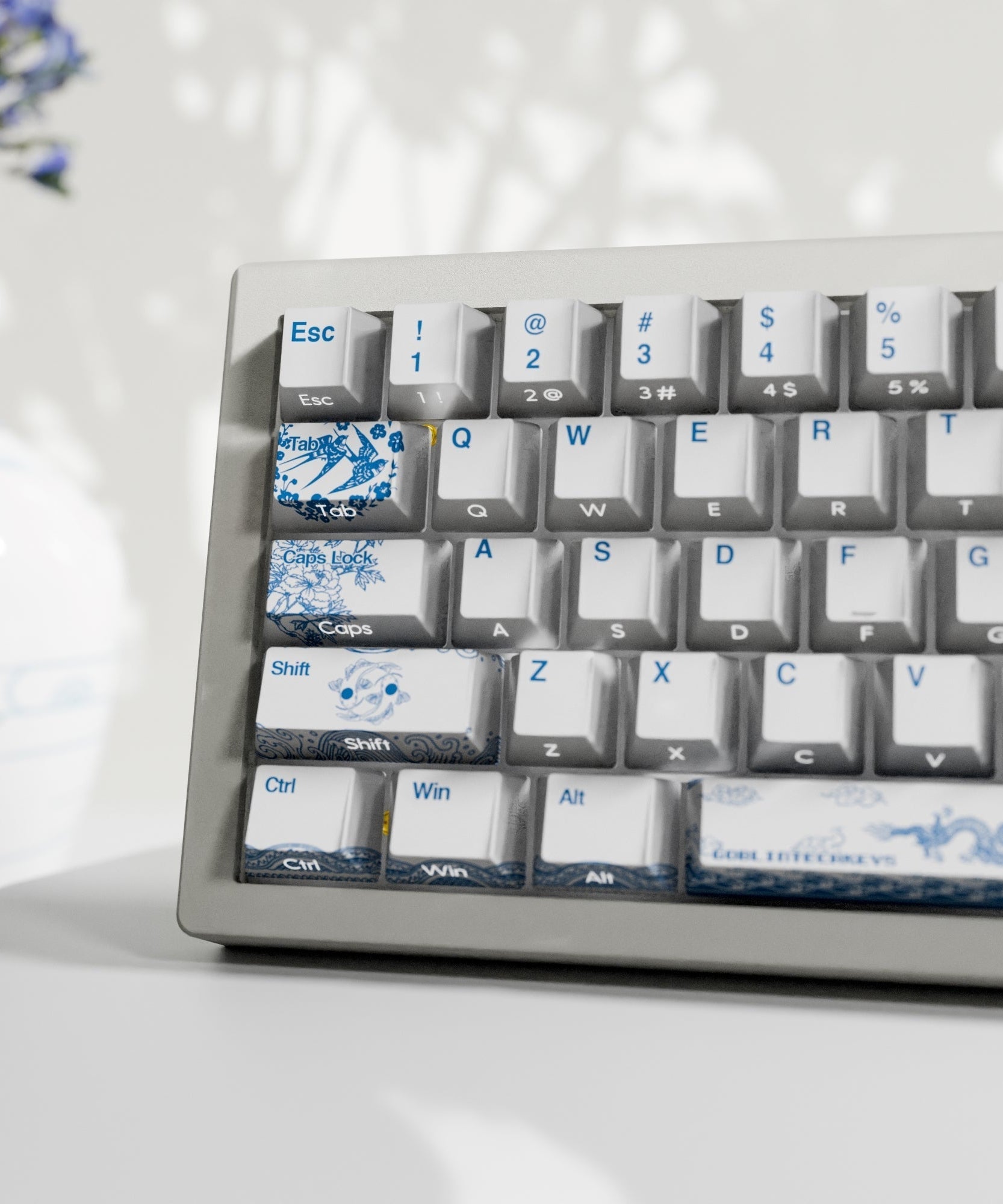 Blue Pottery Design Keycaps and Mechanical Keyboard