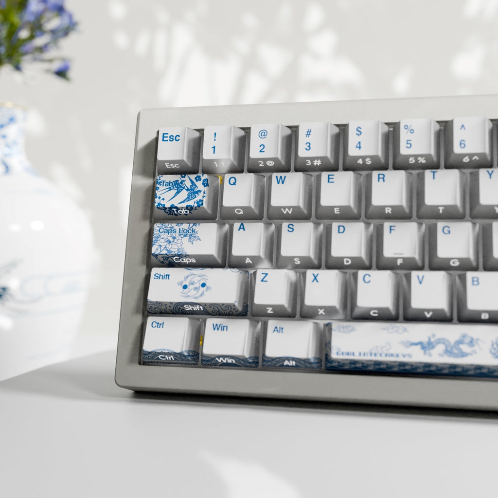 Blue Pottery Design Keycaps and Mechanical Keyboard