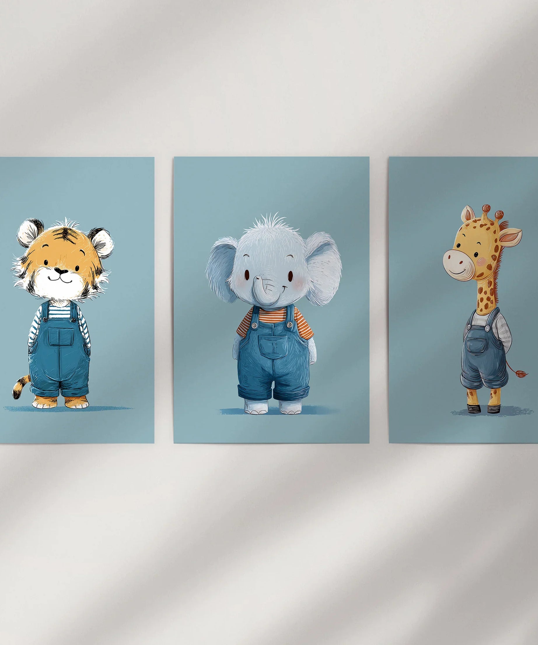 Safari Nursery Wall Art Set of 3. Baby Elephant, Giraffe, Tiger