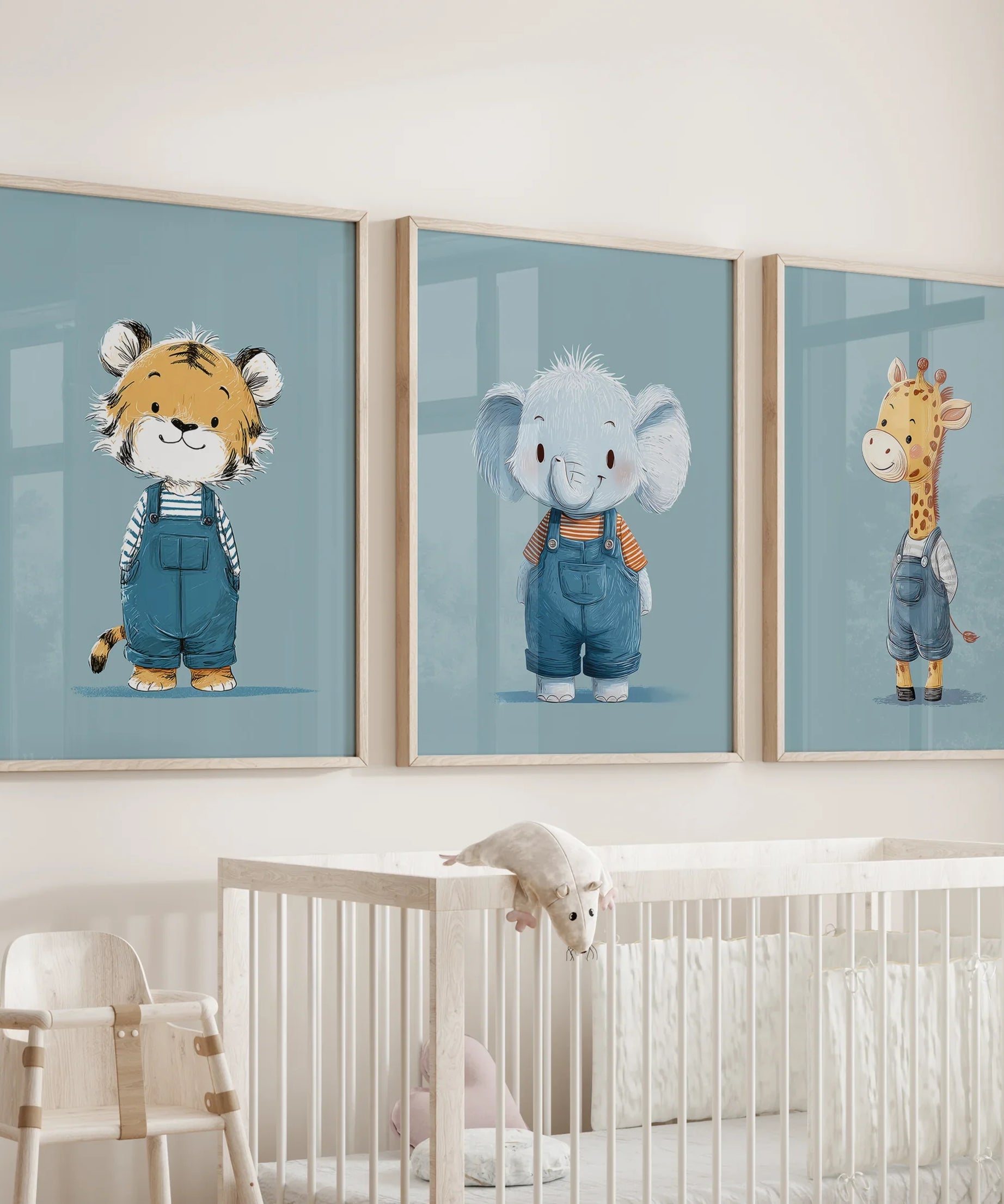 Safari Nursery Wall Art Set of 3. Baby Elephant, Giraffe, Tiger