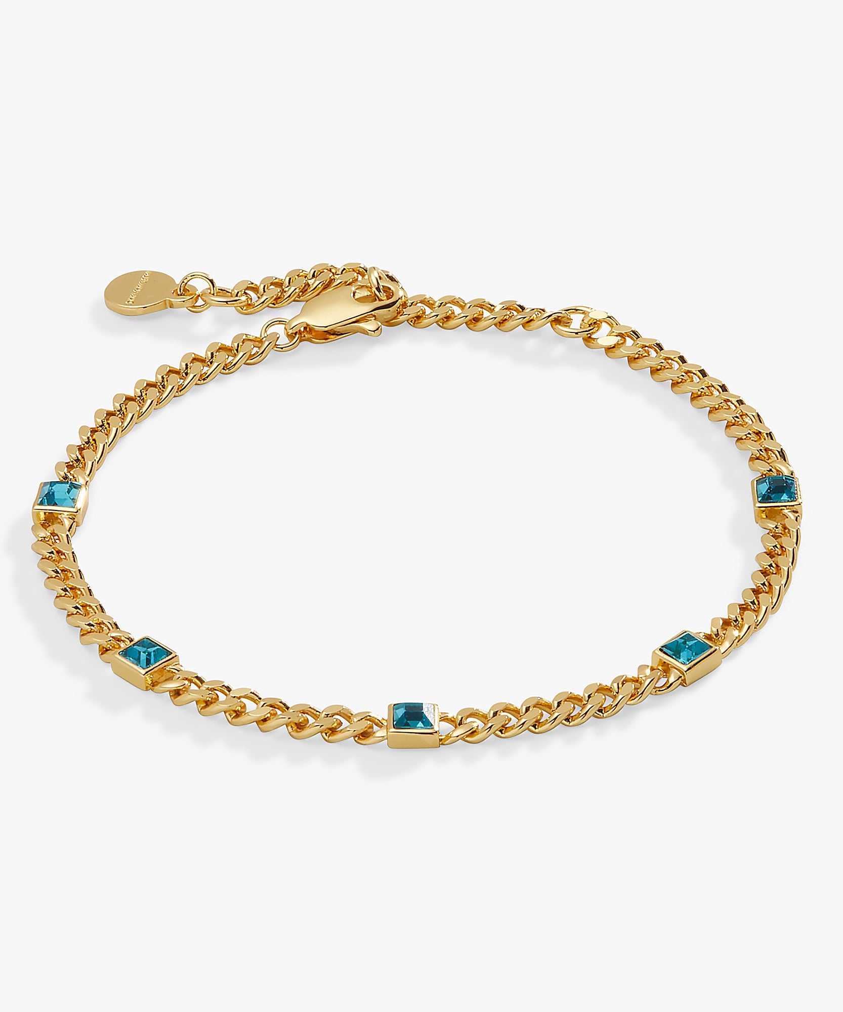 December Birthstone Blue Zircon Curb Chain Bracelet