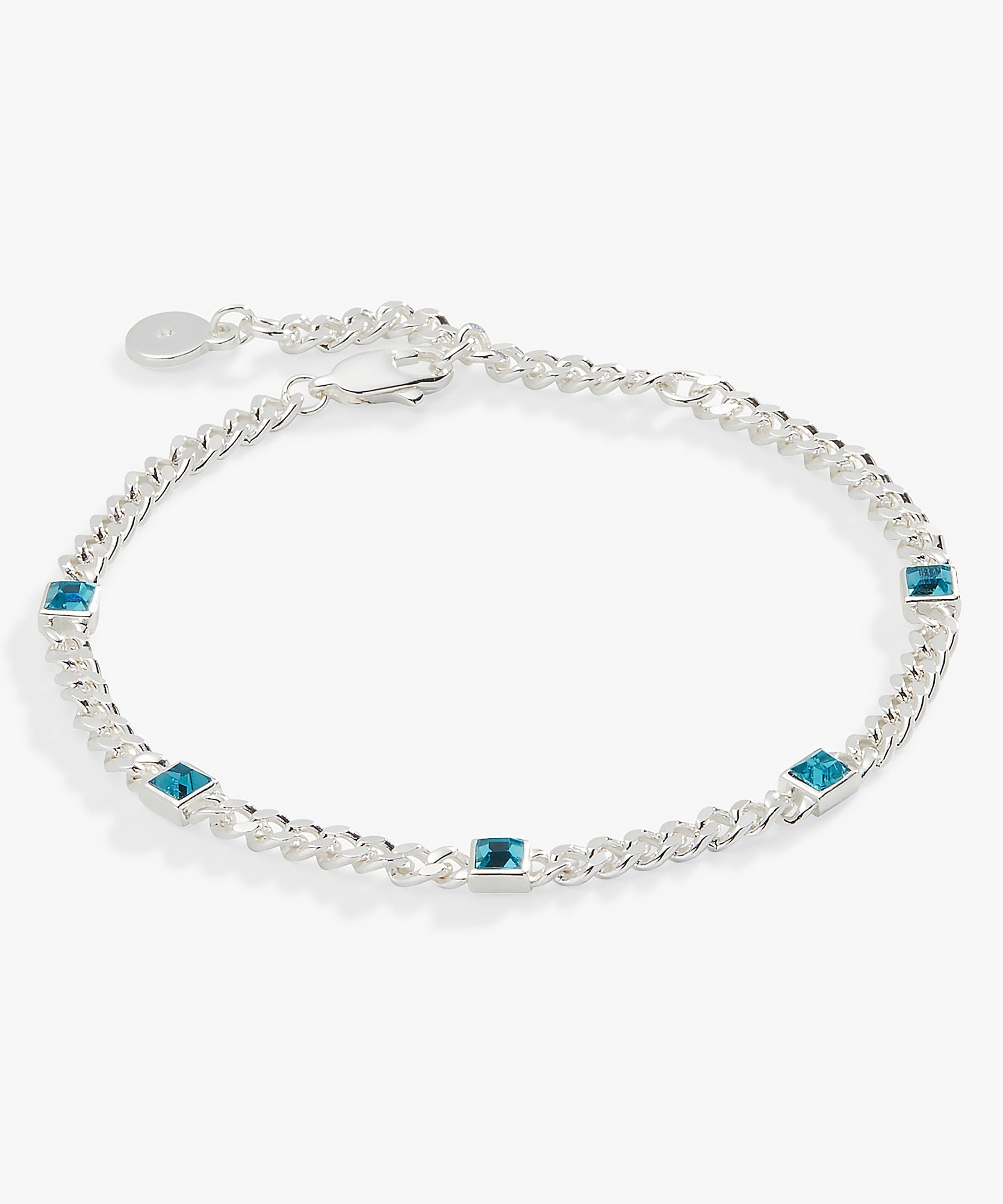 December Birthstone Blue Zircon Curb Chain Bracelet
