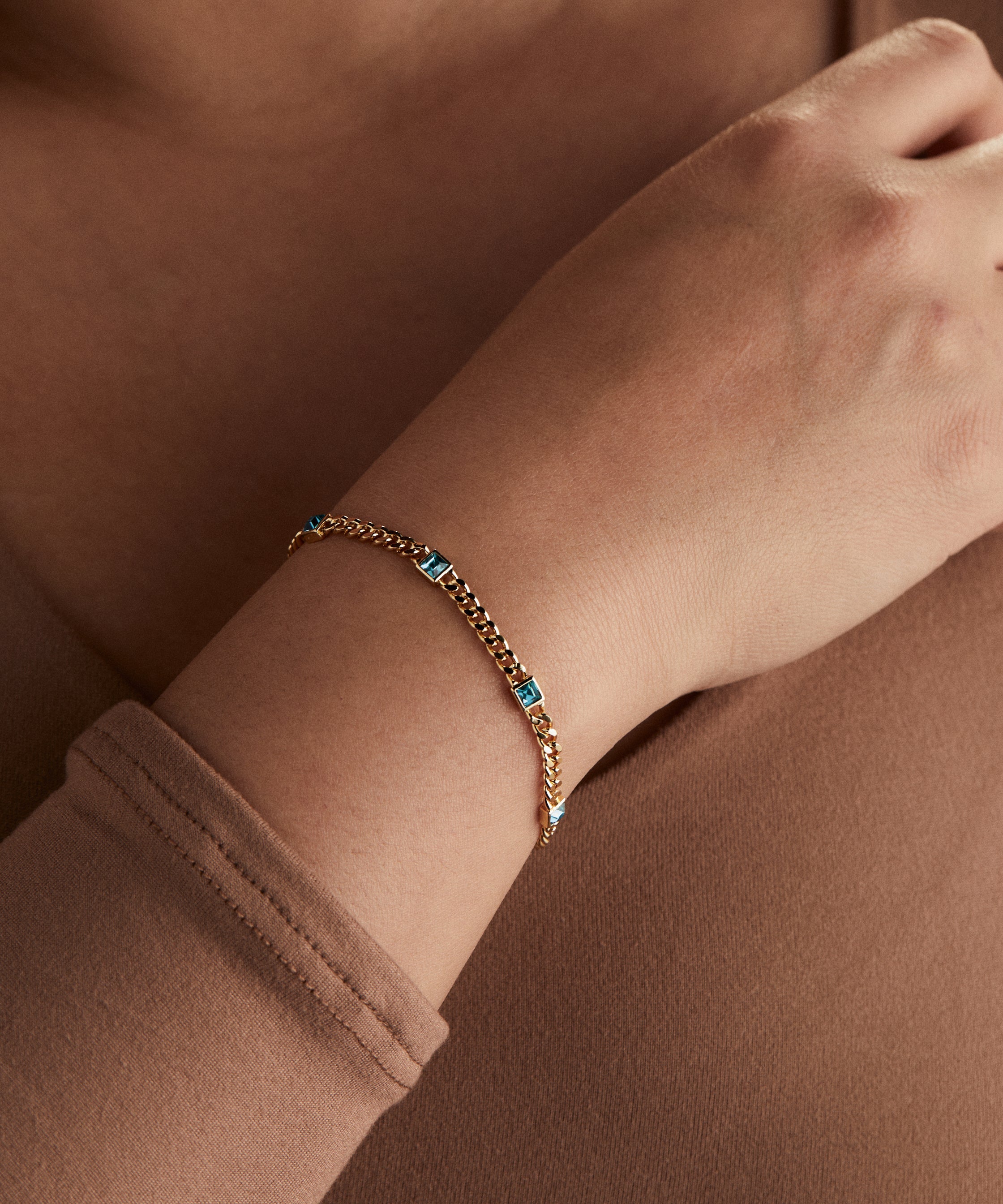 December Birthstone Blue Zircon Curb Chain Bracelet