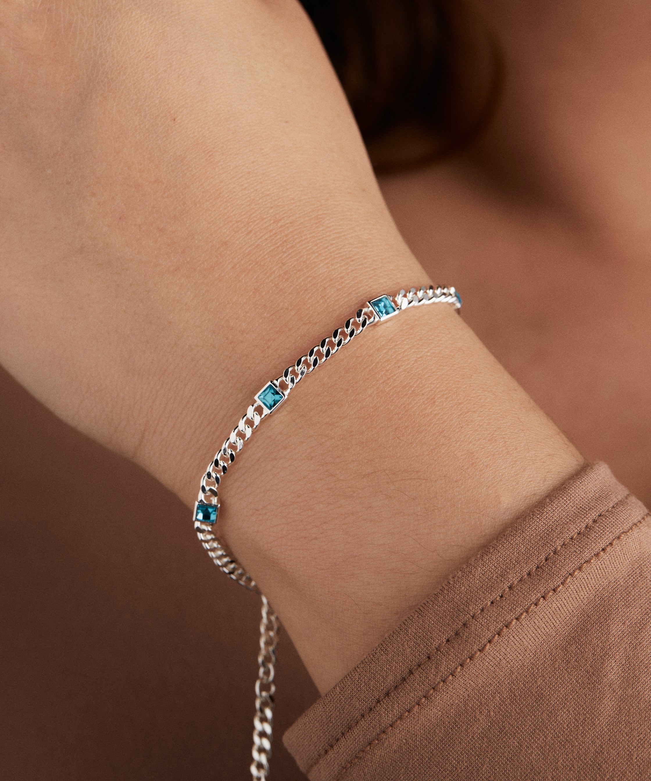 December Birthstone Blue Zircon Curb Chain Bracelet