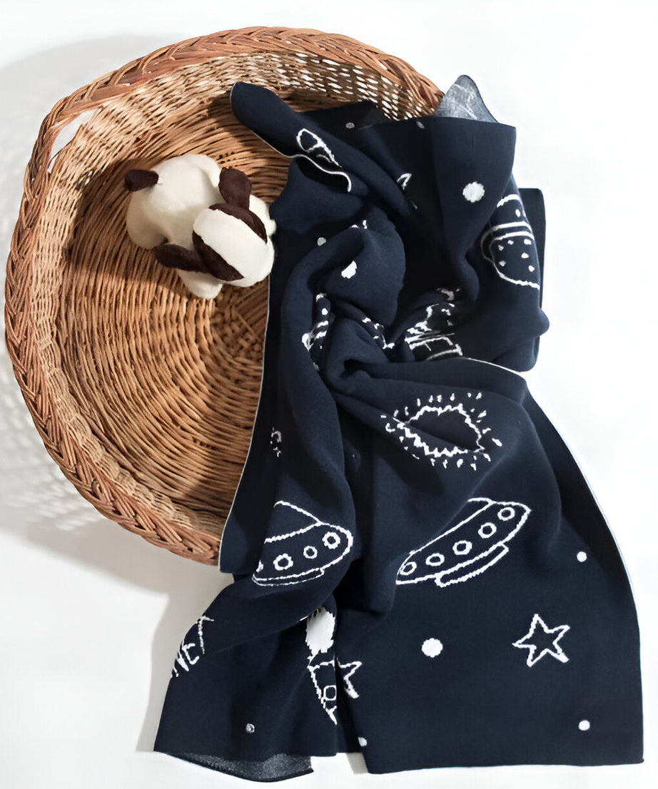 Blue Space Knitted Cotton Baby Blanket