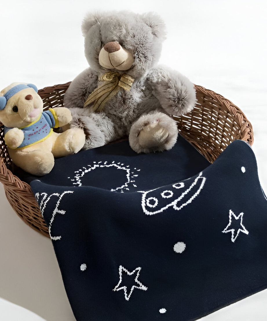 Blue Space Knitted Cotton Baby Blanket