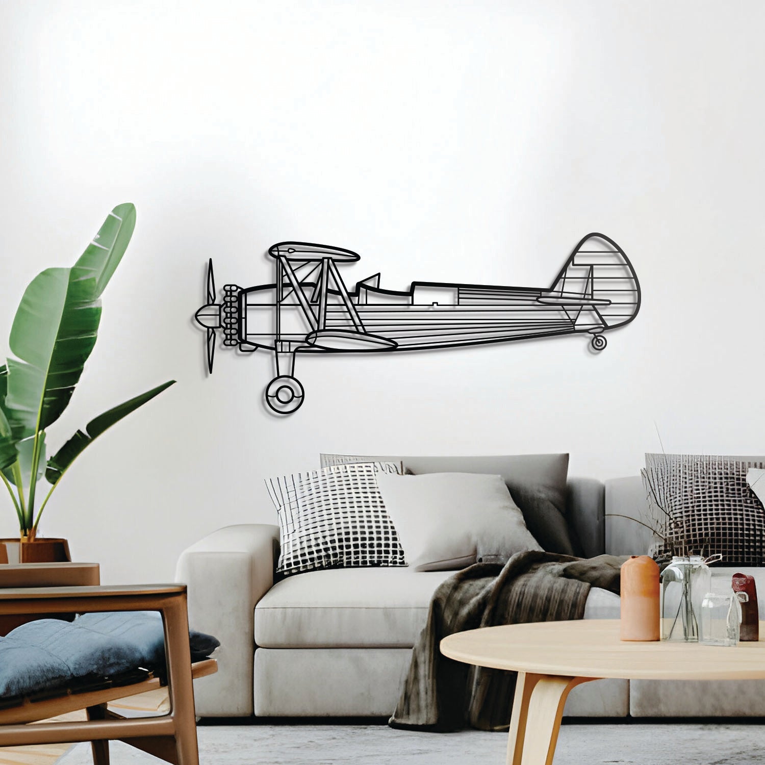 Stearman 75 Metallflugzeug Wandkunst - NCP0136