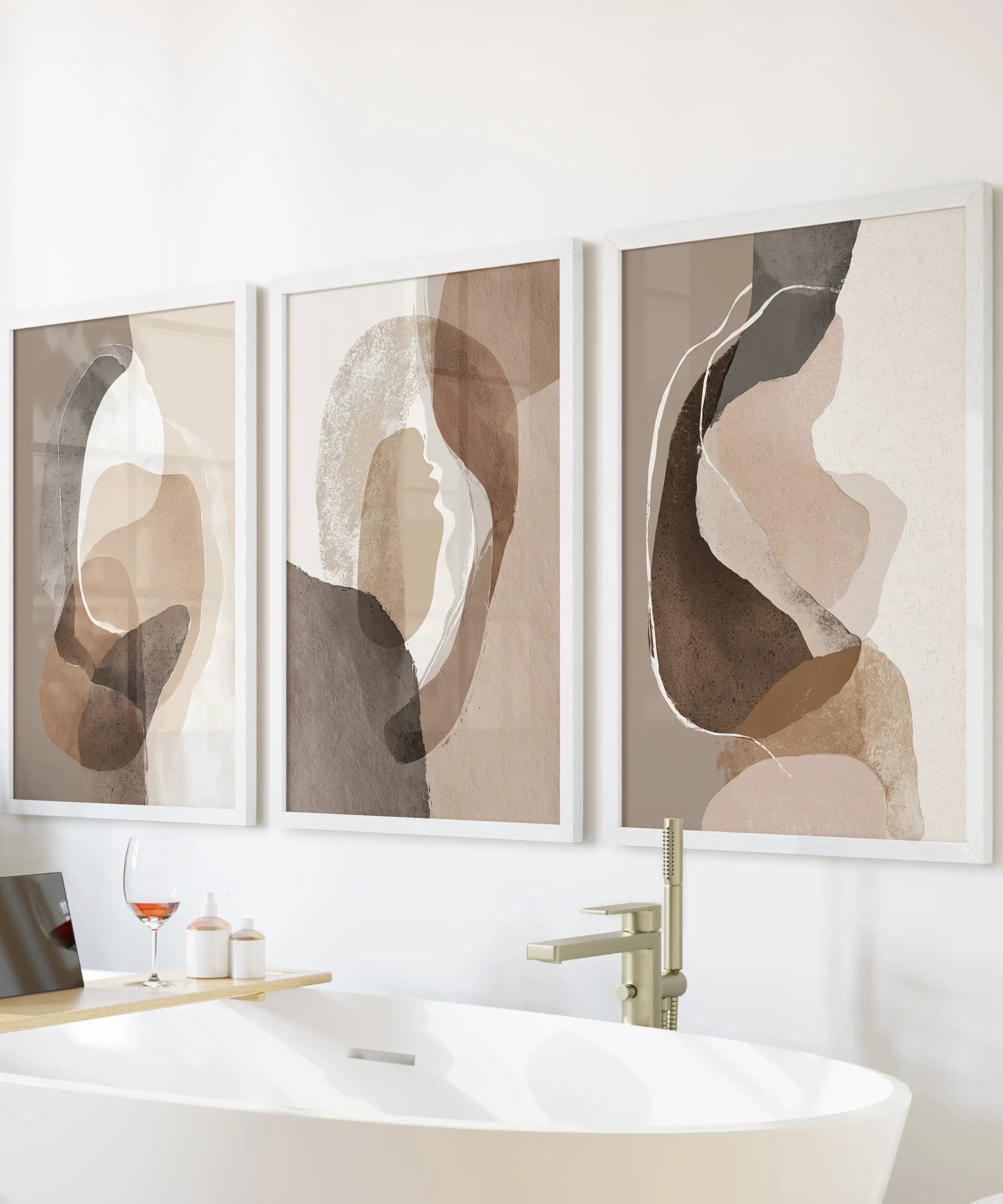 Neutral Abstract Wall Art Set of 3. Modern Earth Tone Prints