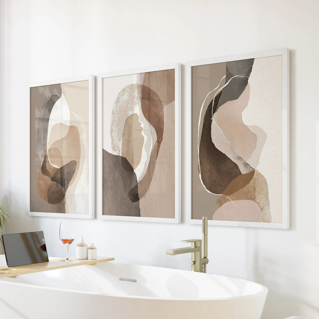 Neutral Abstract Wall Art Set of 3. Modern Earth Tone Prints