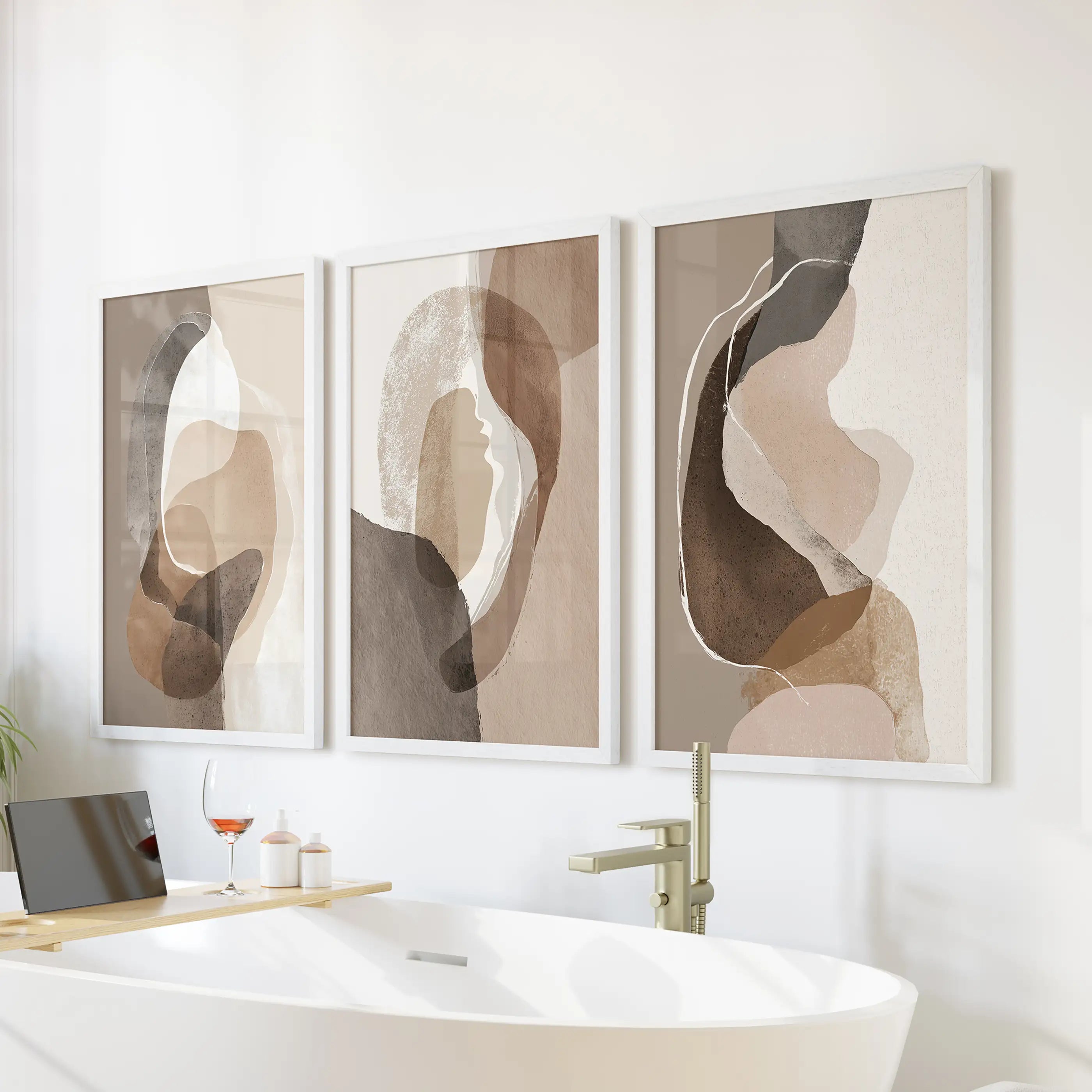 Neutral Abstract Wall Art Set of 3. Modern Earth Tone Prints