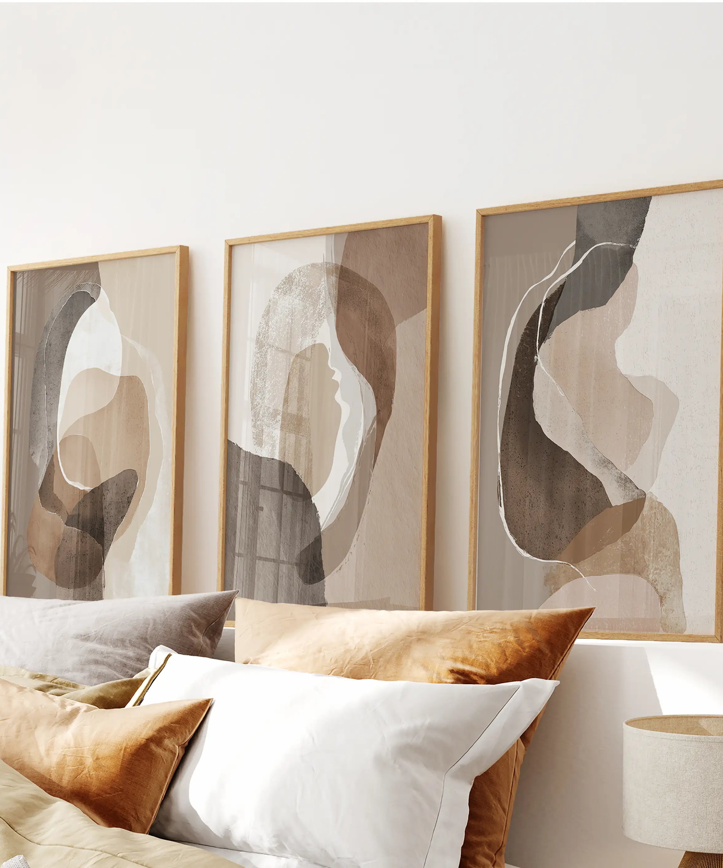 Neutral Abstract Wall Art Set of 3. Modern Earth Tone Prints