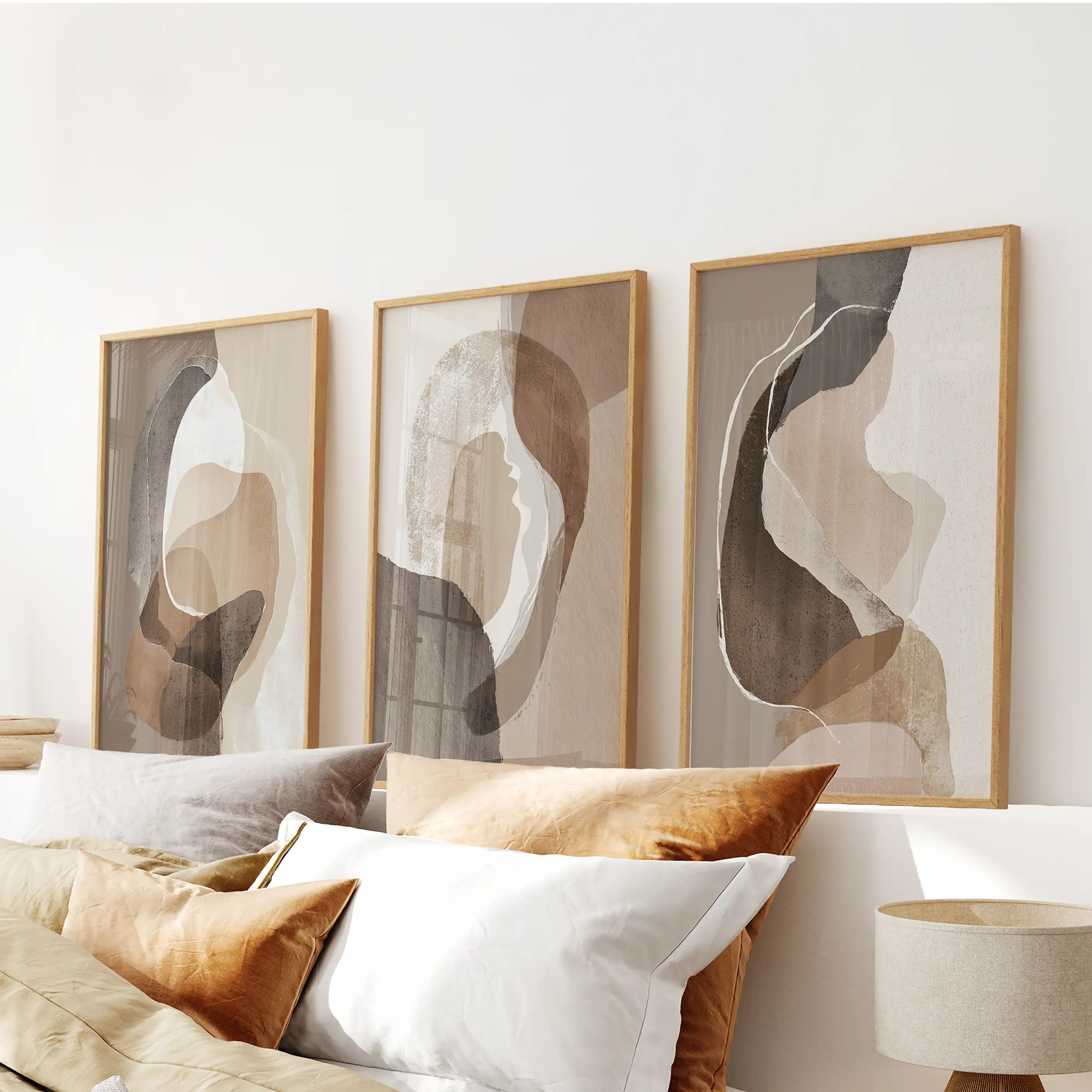 Neutral Abstract Wall Art Set of 3. Modern Earth Tone Prints