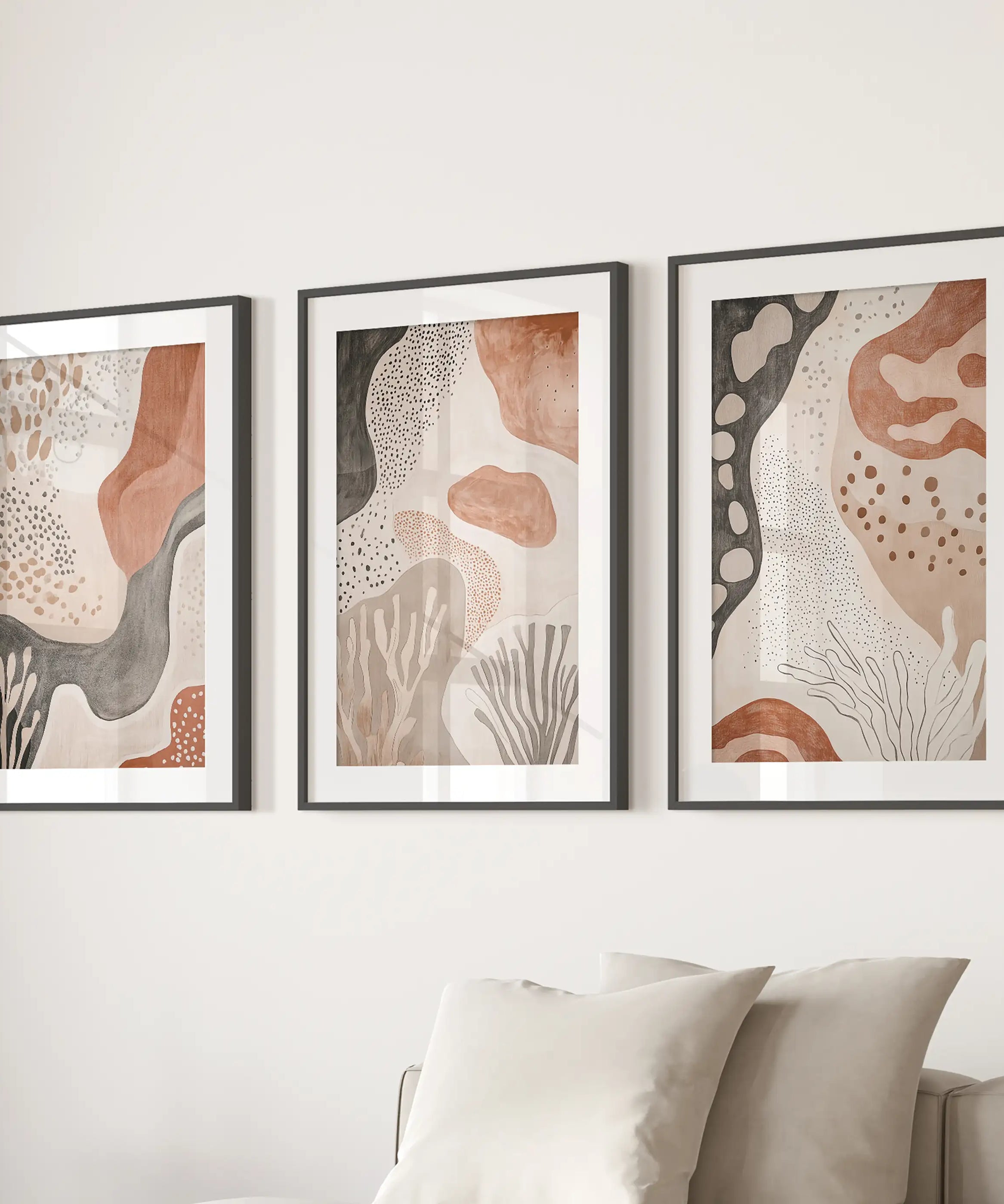 Neutral Terracotta 3 Piece Wall Art. Boho Abstract Prints