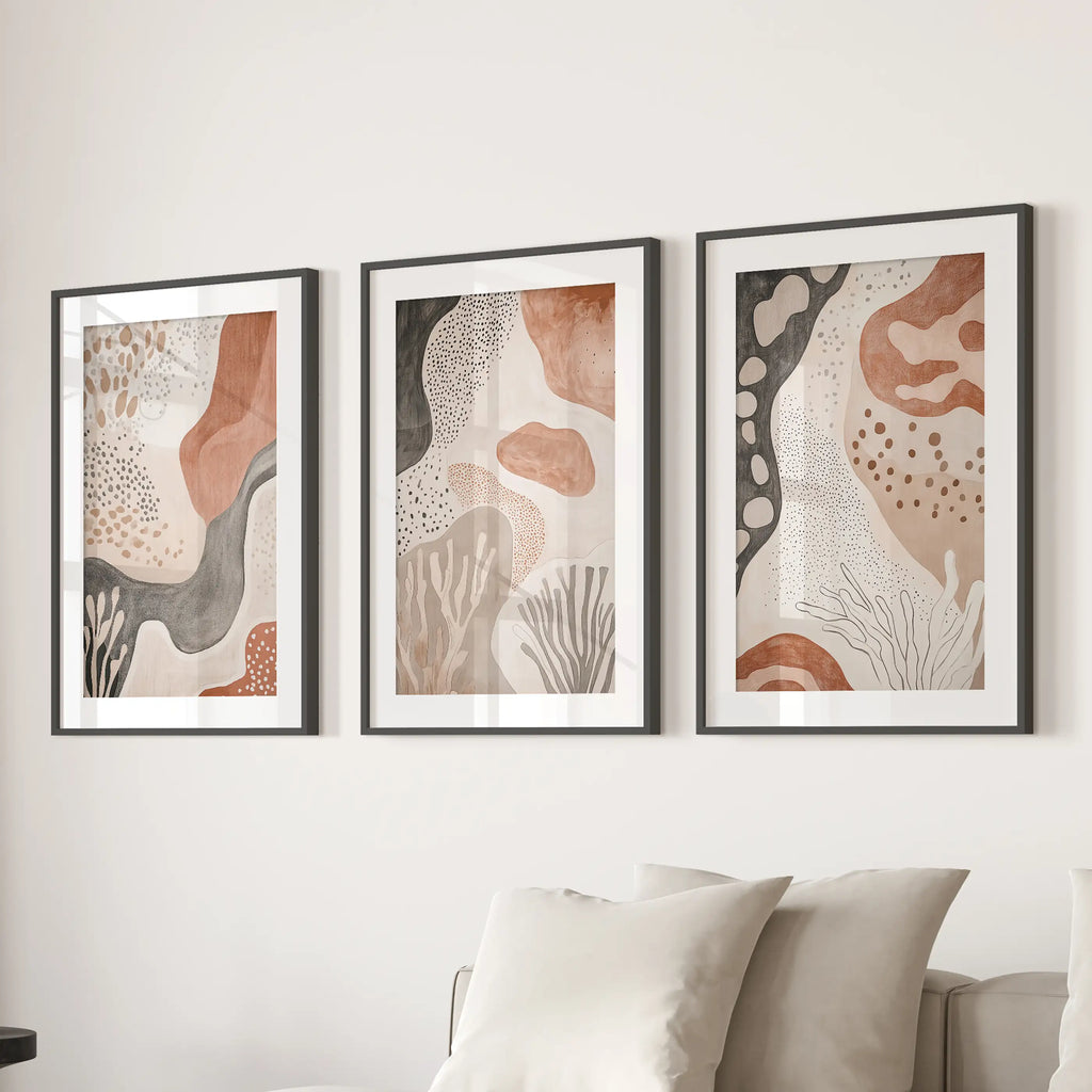 Neutral Terracotta 3 Piece Wall Art. Boho Abstract Prints