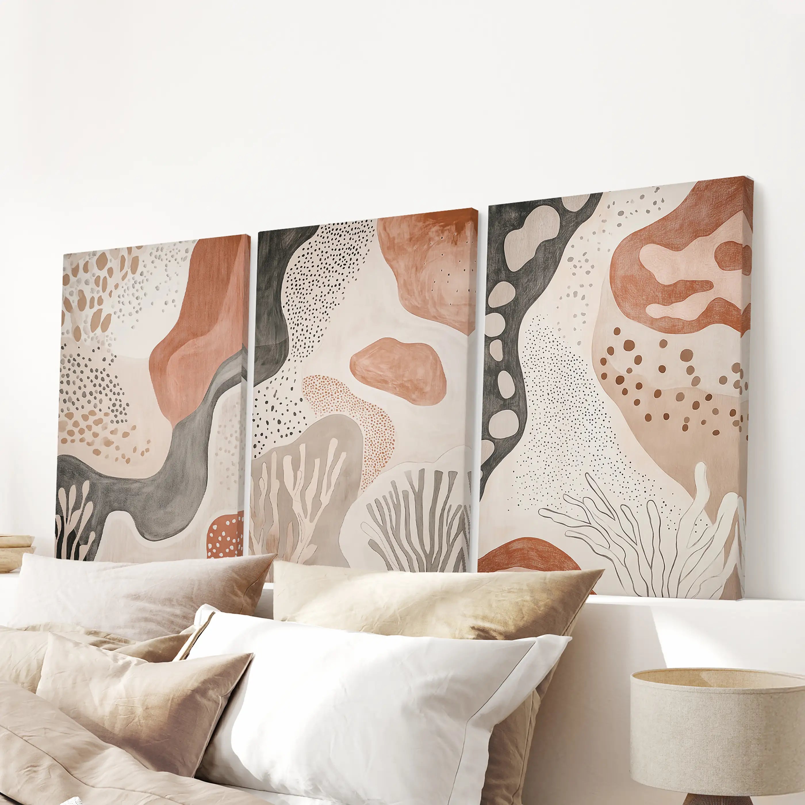 Neutral Terracotta 3 Piece Wall Art. Boho Abstract Prints
