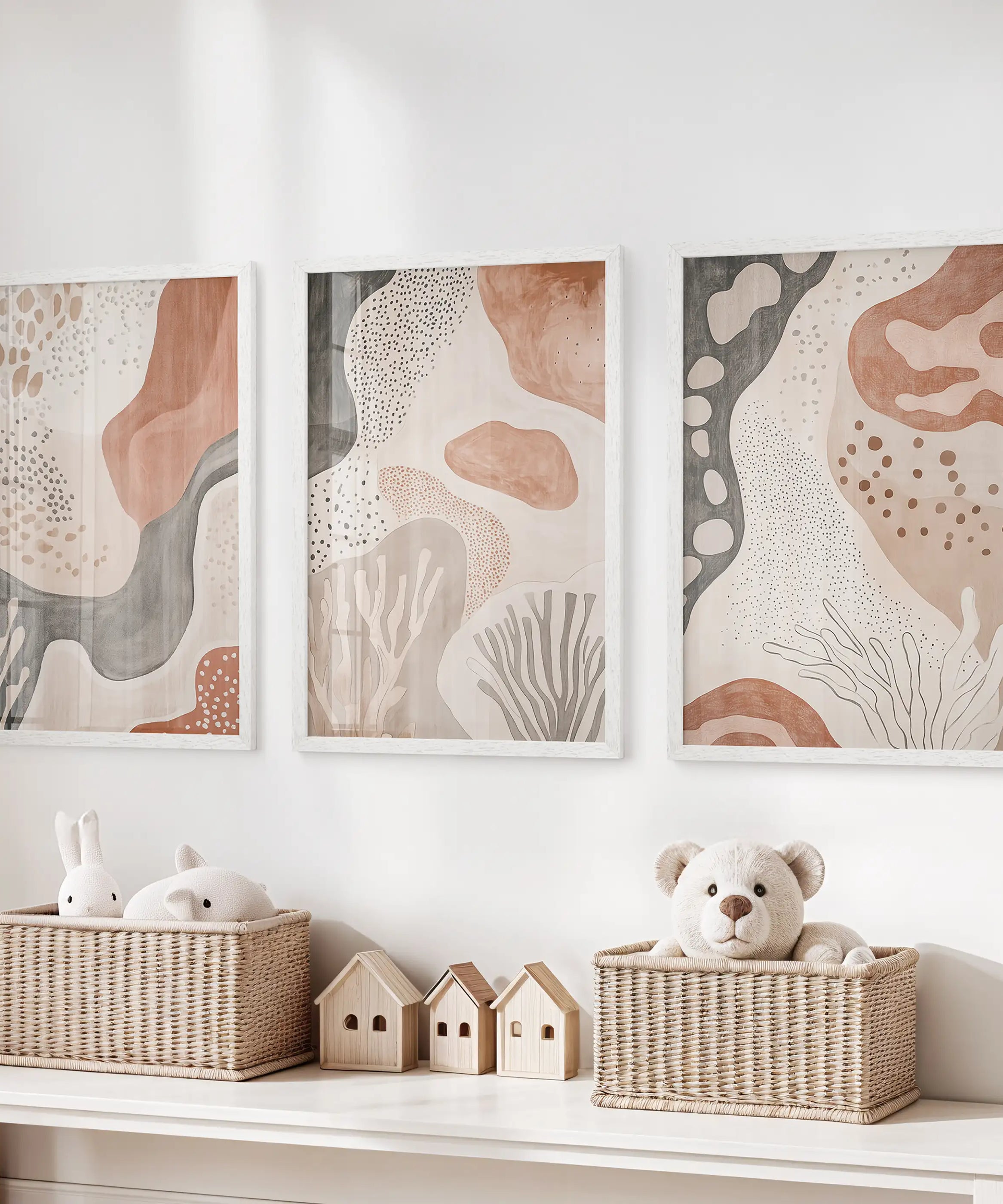 Neutral Terracotta 3 Piece Wall Art. Boho Abstract Prints