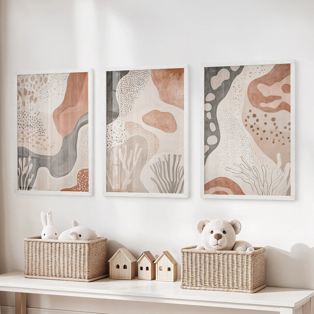 Neutral Terracotta 3 Piece Wall Art. Boho Abstract Prints