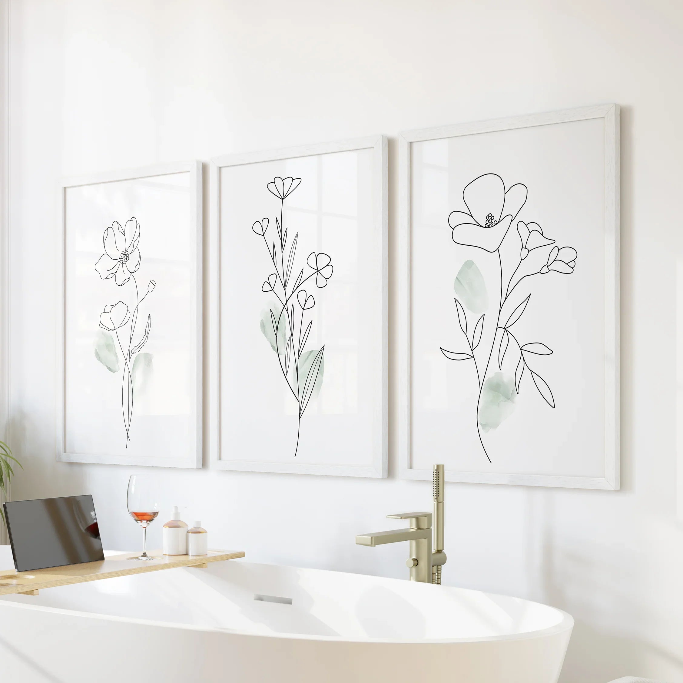 Modern Botanical Line Art Decor. 3 Piece Floral Print Set