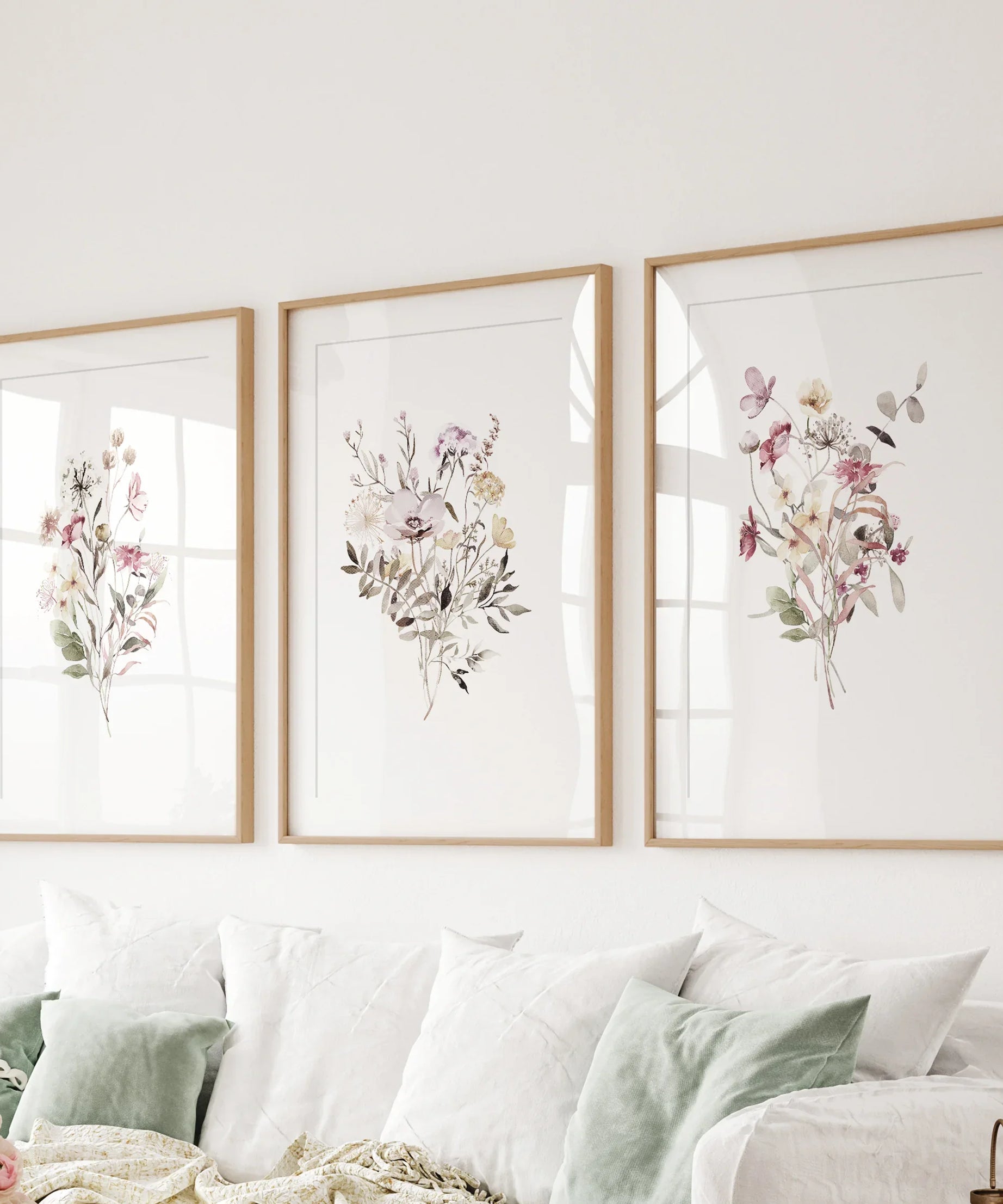Floral Art Set of 3. Watercolor Wildflower Bouquet Prints