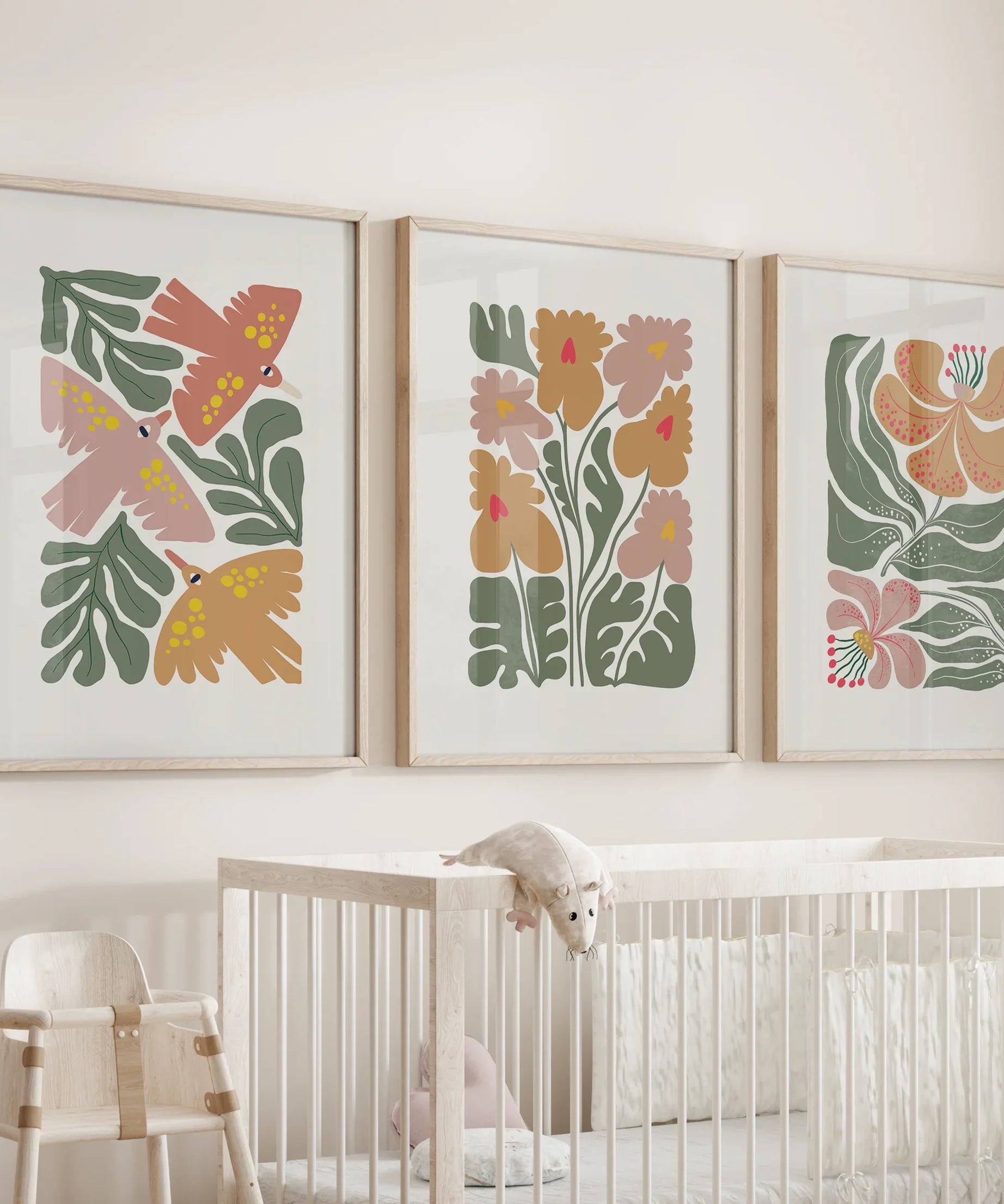 Abstract Botanical Set of 3 Prints. Retro Flower Gallery Art
