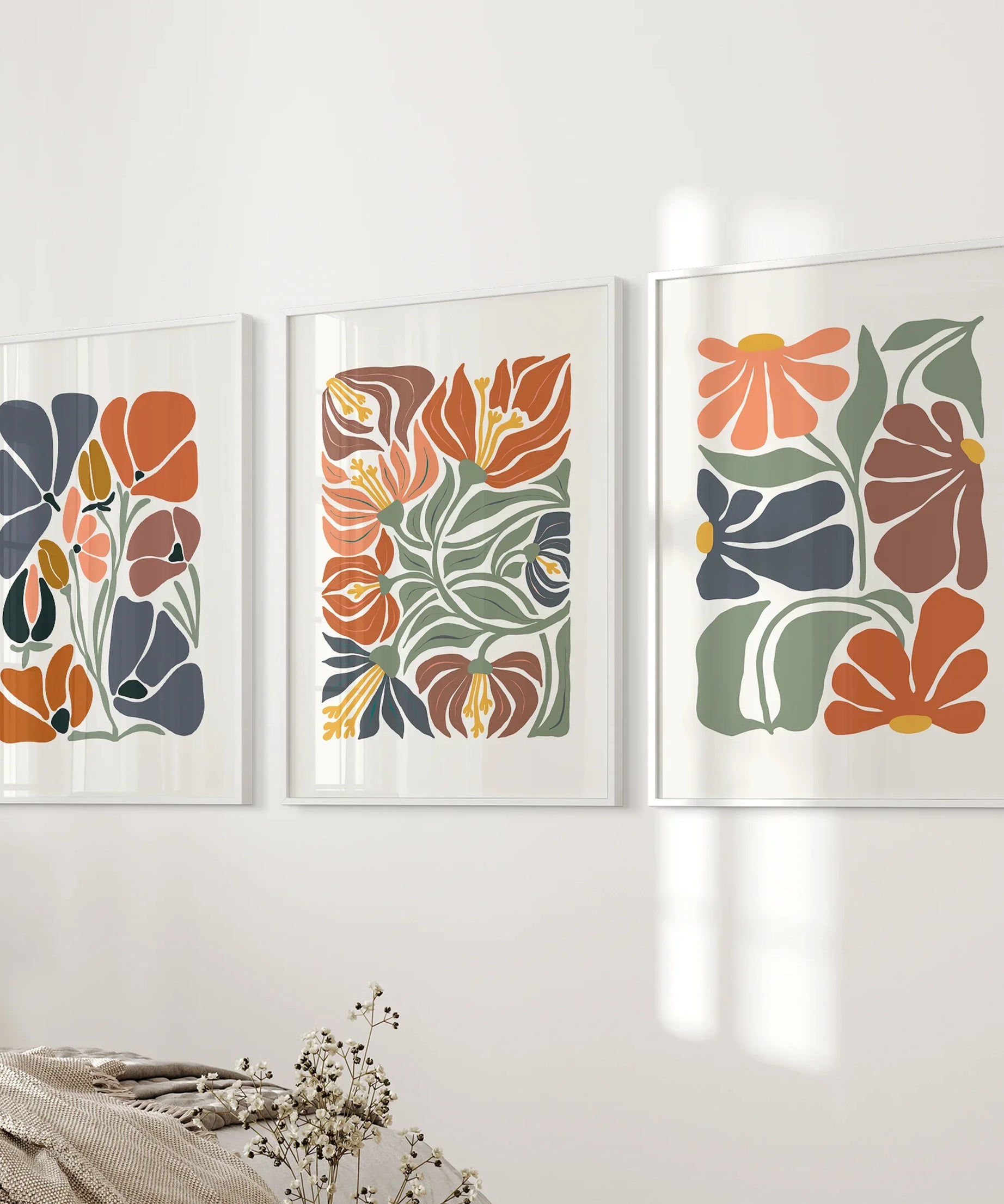 Boho Botanical Set of 3 Wall Art. Abstract Flowers Prints
