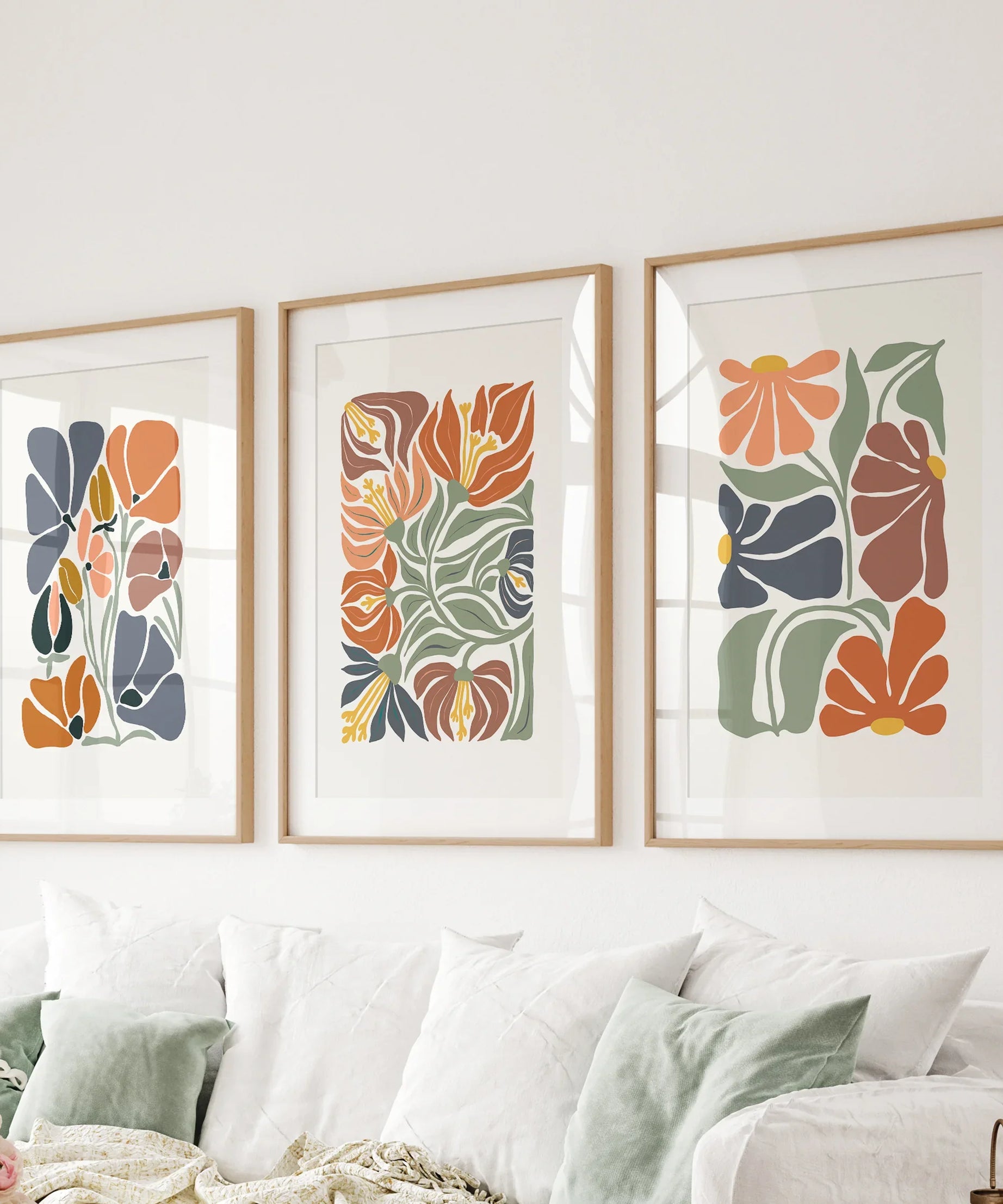 Boho Botanical Set of 3 Wall Art. Abstract Flowers Prints