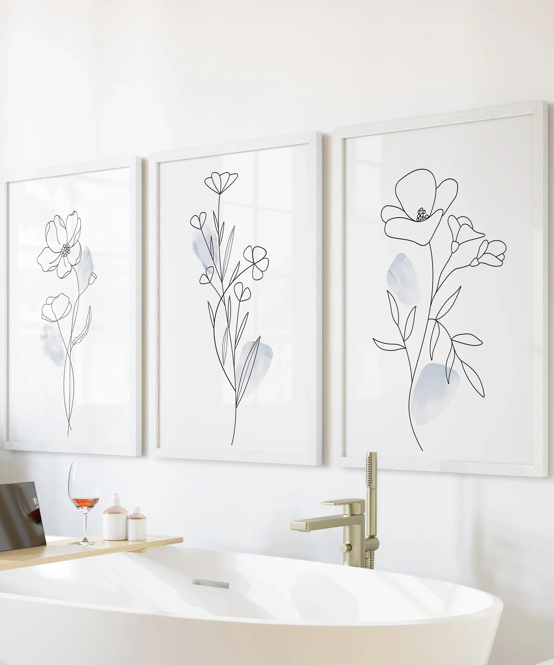 Black and White Botanical Prints. Modern Minimalist Line Art