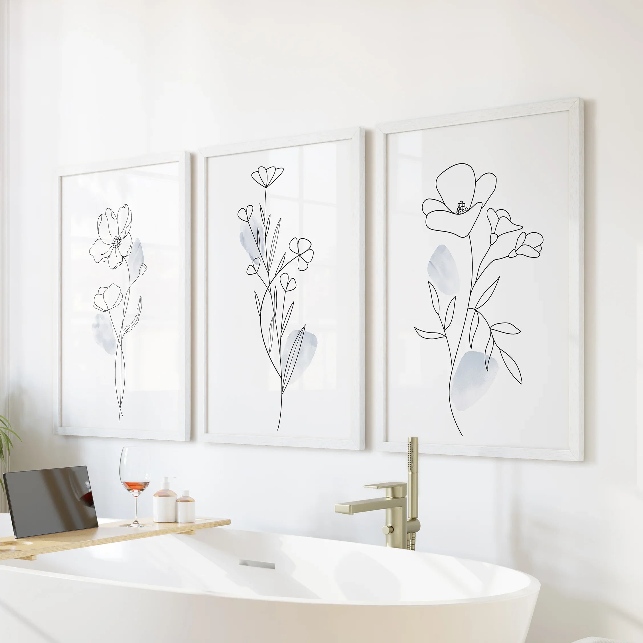 Black and White Botanical Prints. Modern Minimalist Line Art