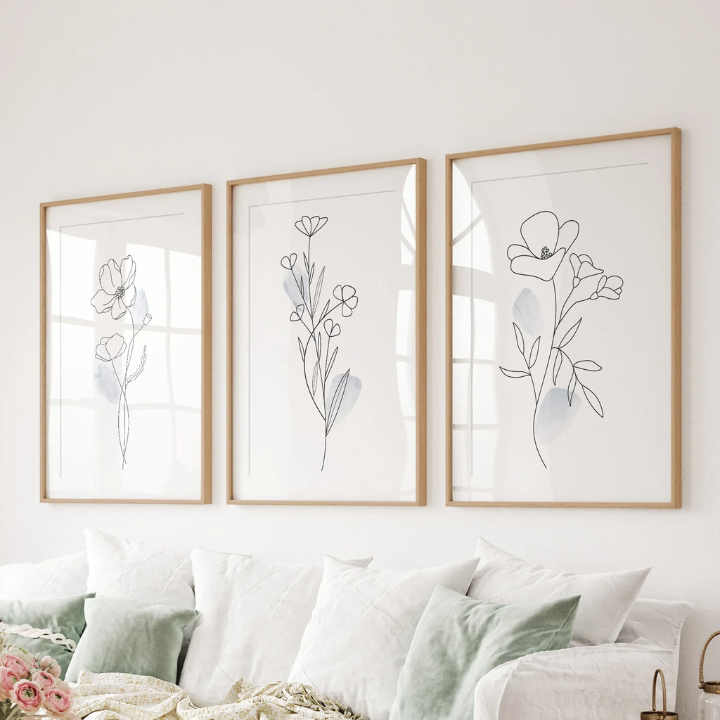 Black and White Botanical Prints. Modern Minimalist Line Art