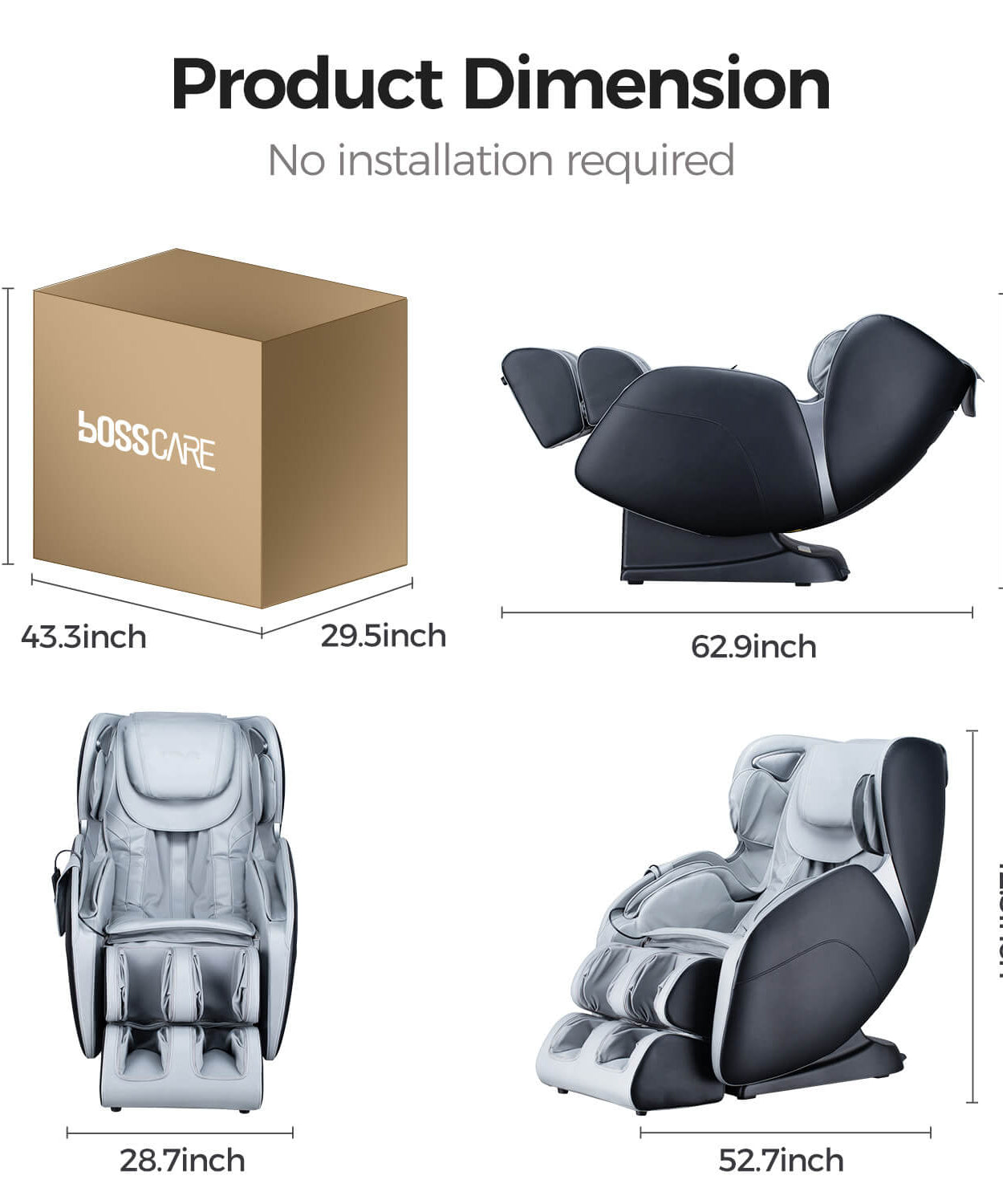 Bosscare Full Body 3D Zero Gravity Shiatsu Recline Massage Chair With Waist Heating (SAK37215)